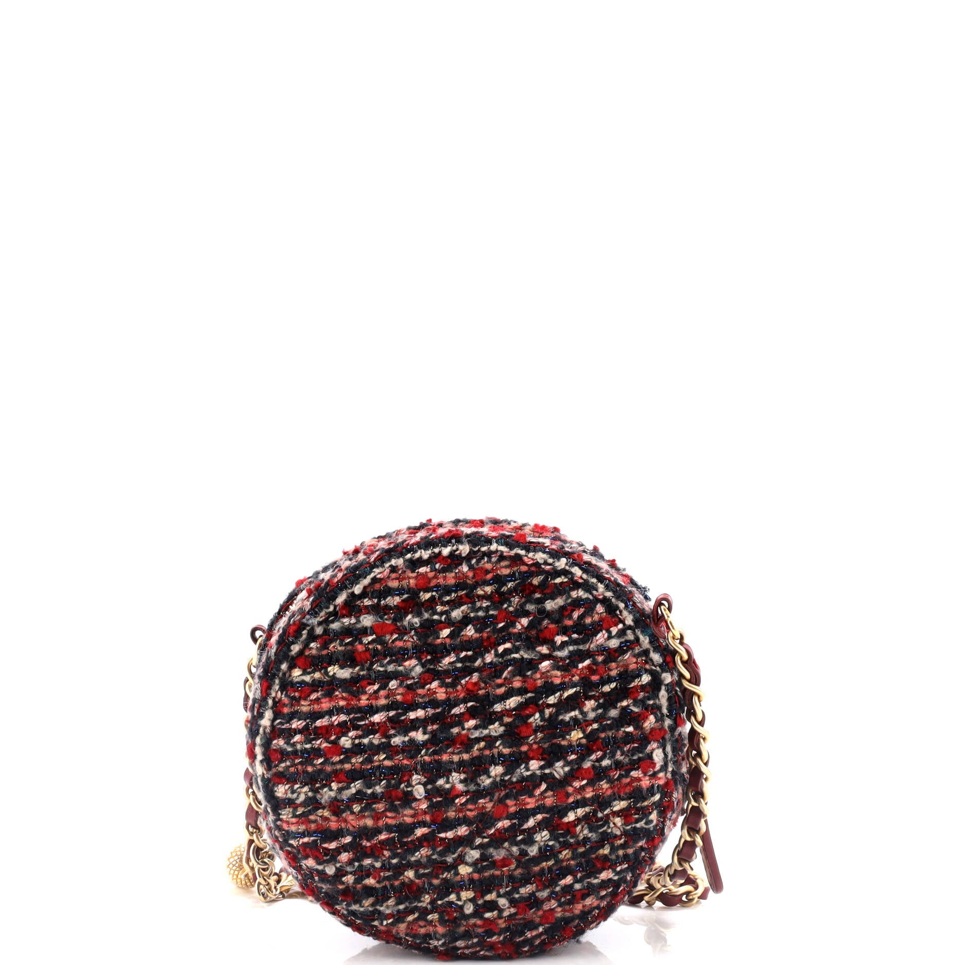 Round Clutch with Chain Quilted Tweed Mini