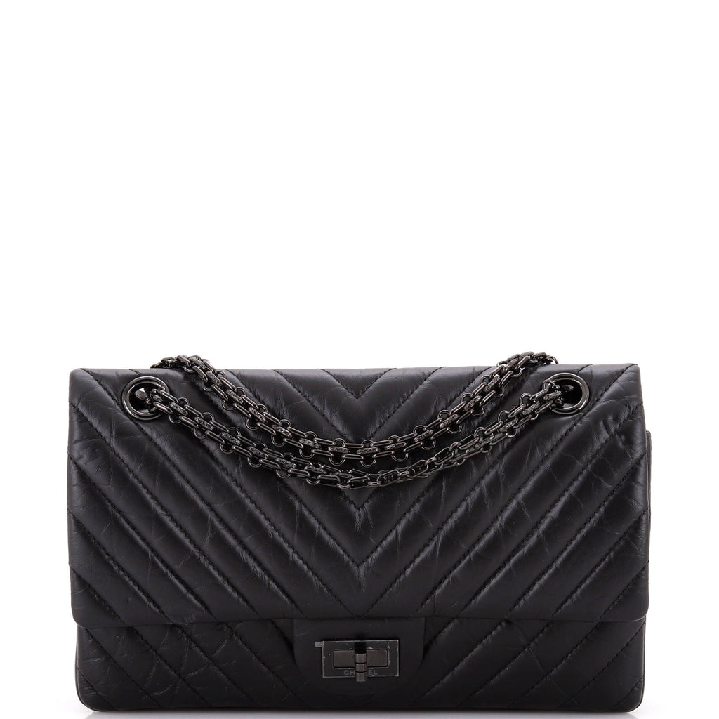 So Black Reissue 2.55 Flap Bag Chevron Aged Calfskin 225