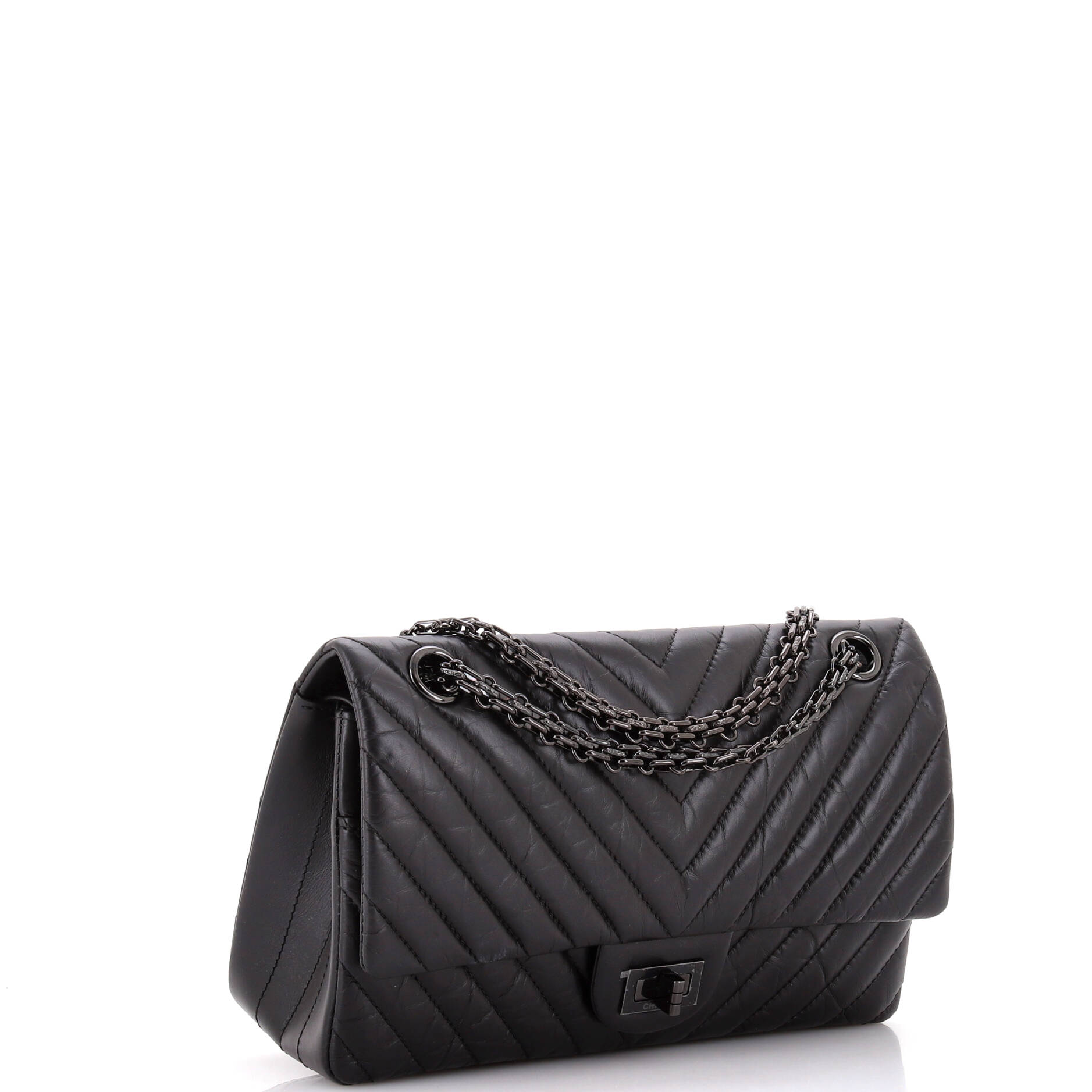 So Black Reissue 2.55 Flap Bag Chevron Aged Calfskin 225