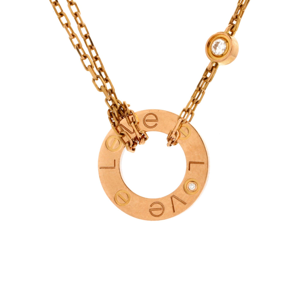 2 Diamonds Love Pendant Necklace 18K Rose Gold and Diamonds