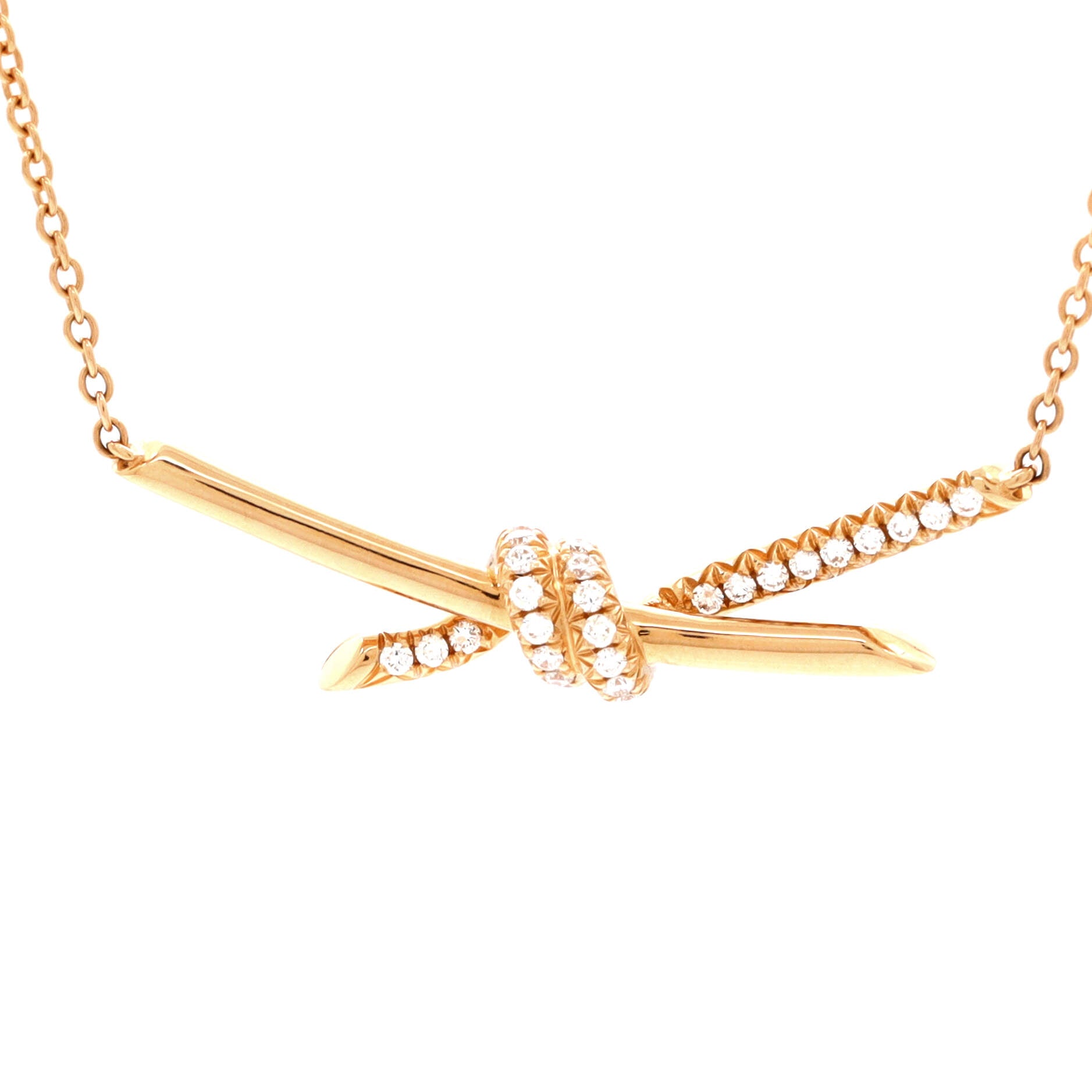 Knot Pendant Necklace 18K Rose Gold with Diamonds