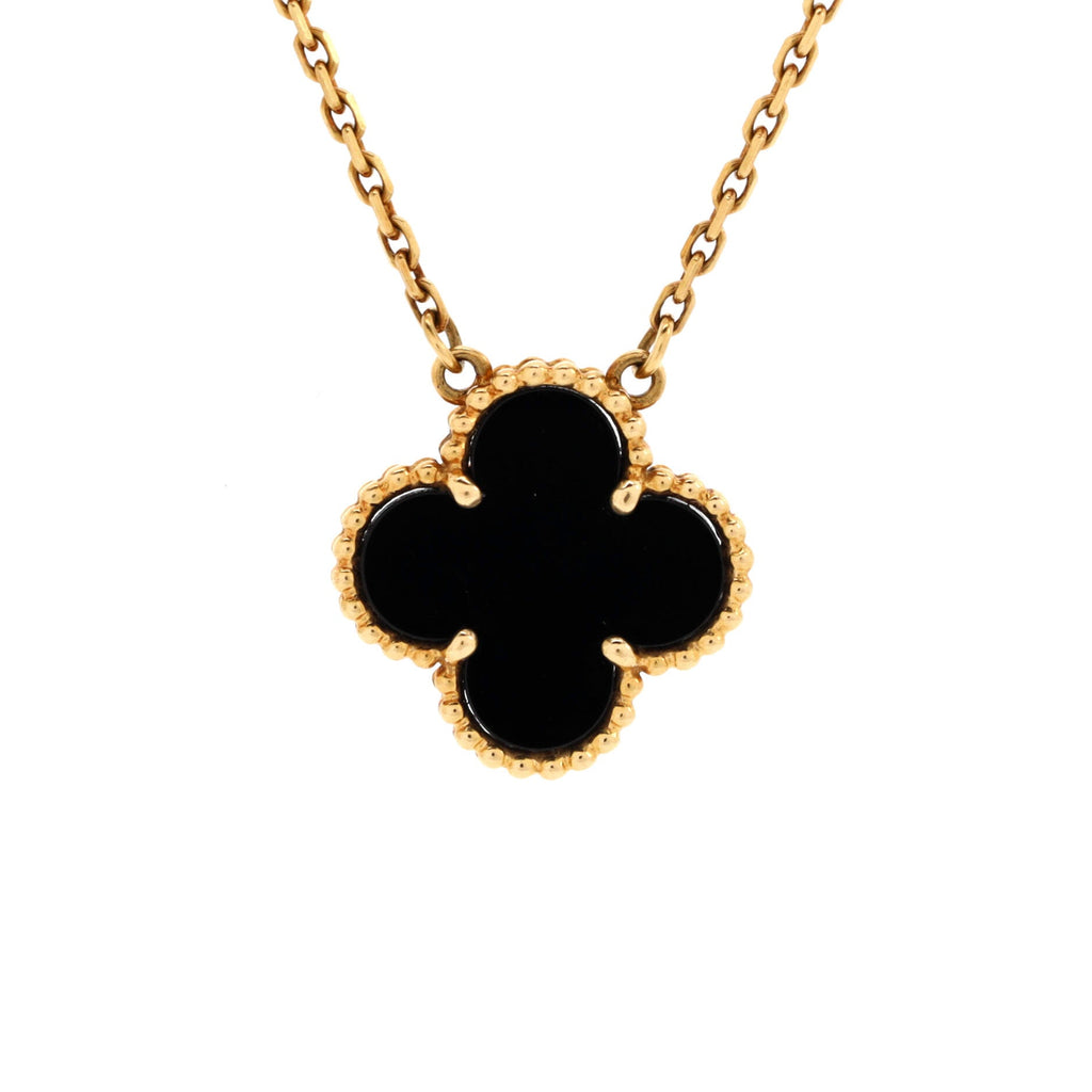Vintage Alhambra Pendant Necklace 18K Yellow Gold and Onyx