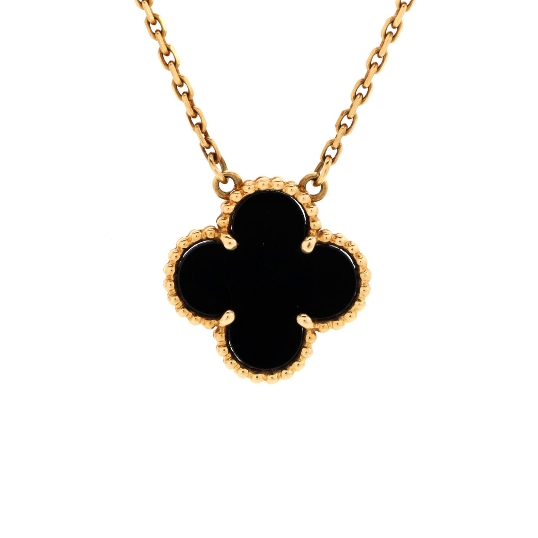 Vintage Alhambra Pendant Necklace 18K Yellow Gold and Onyx
