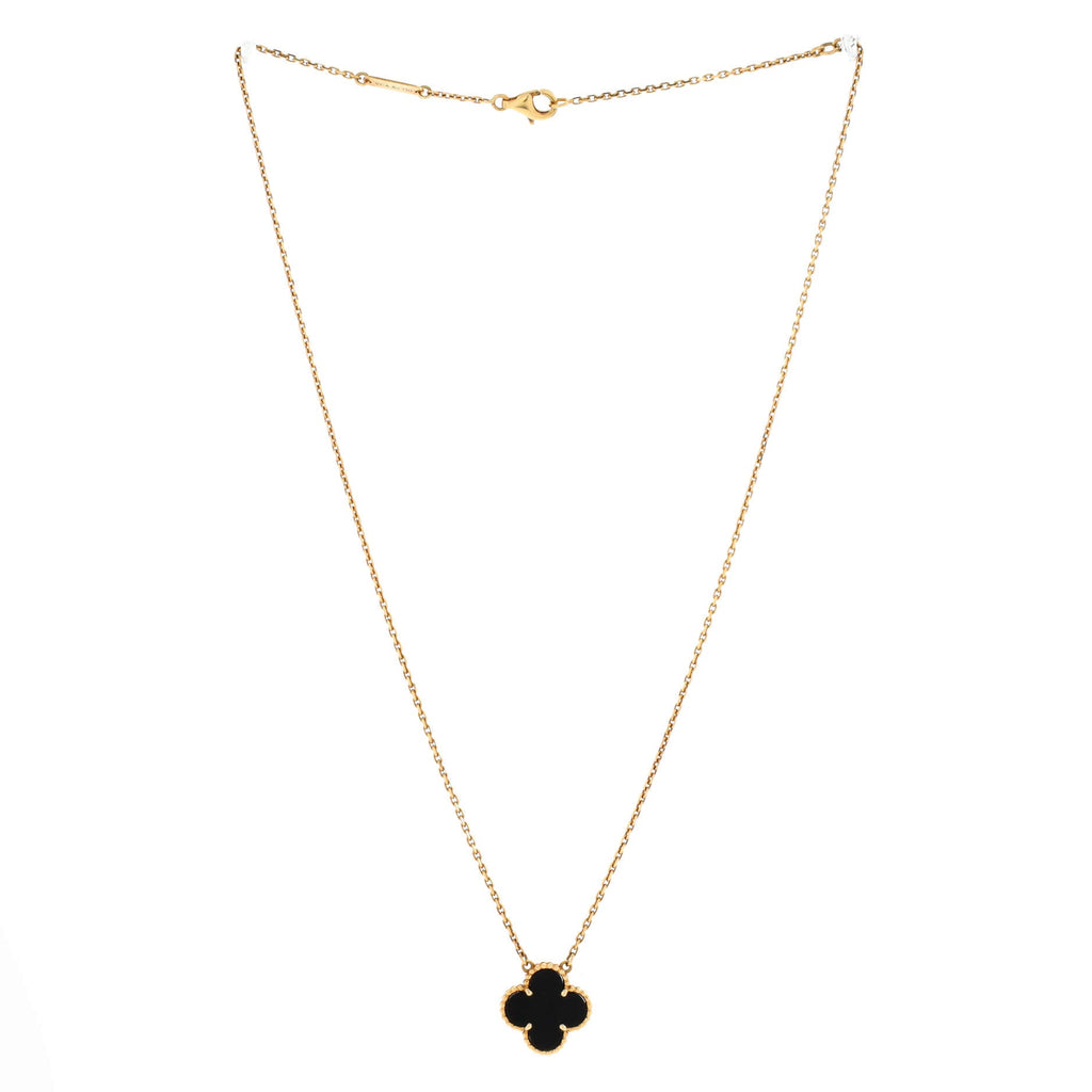 Vintage Alhambra Pendant Necklace 18K Yellow Gold and Onyx