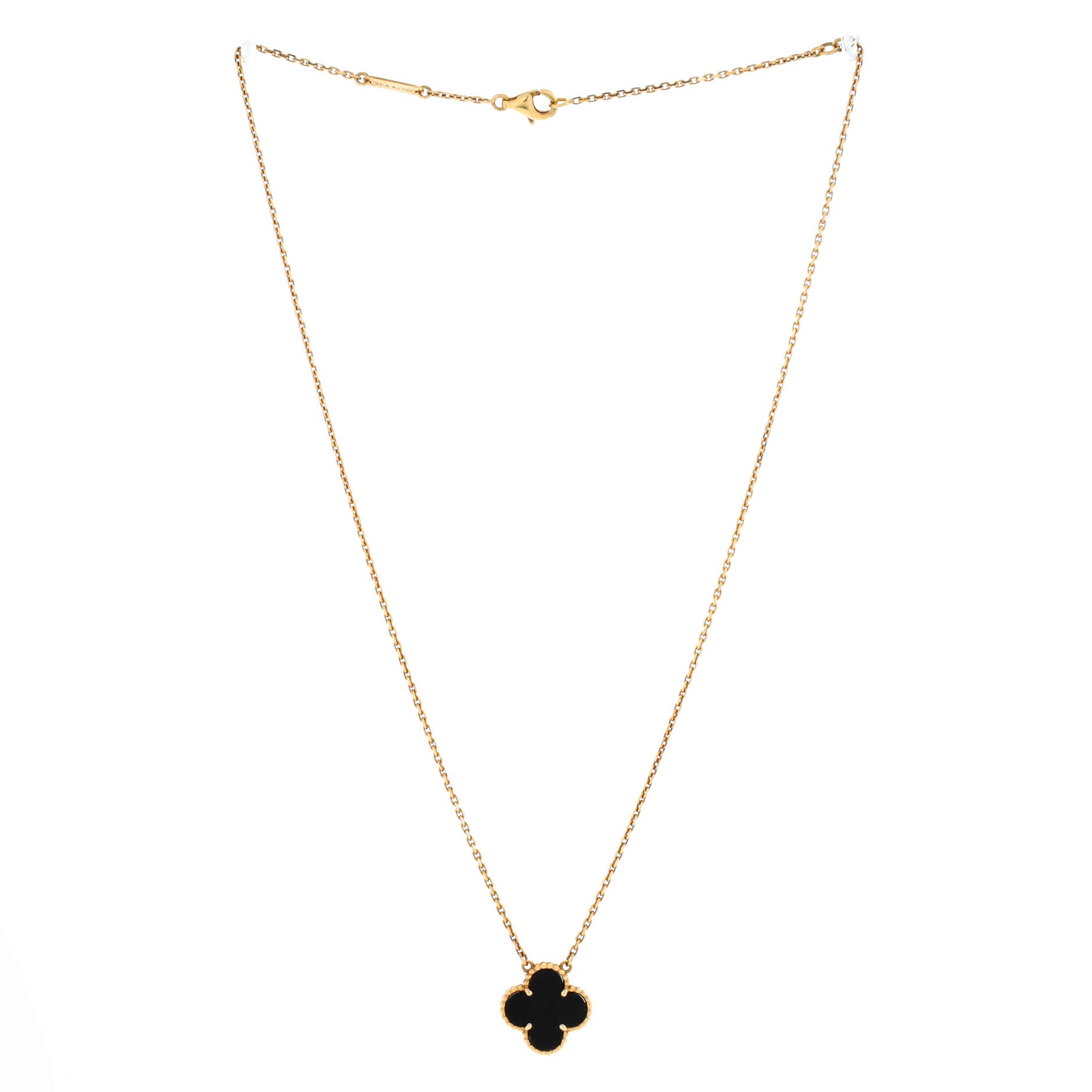 Vintage Alhambra Pendant Necklace 18K Yellow Gold and Onyx