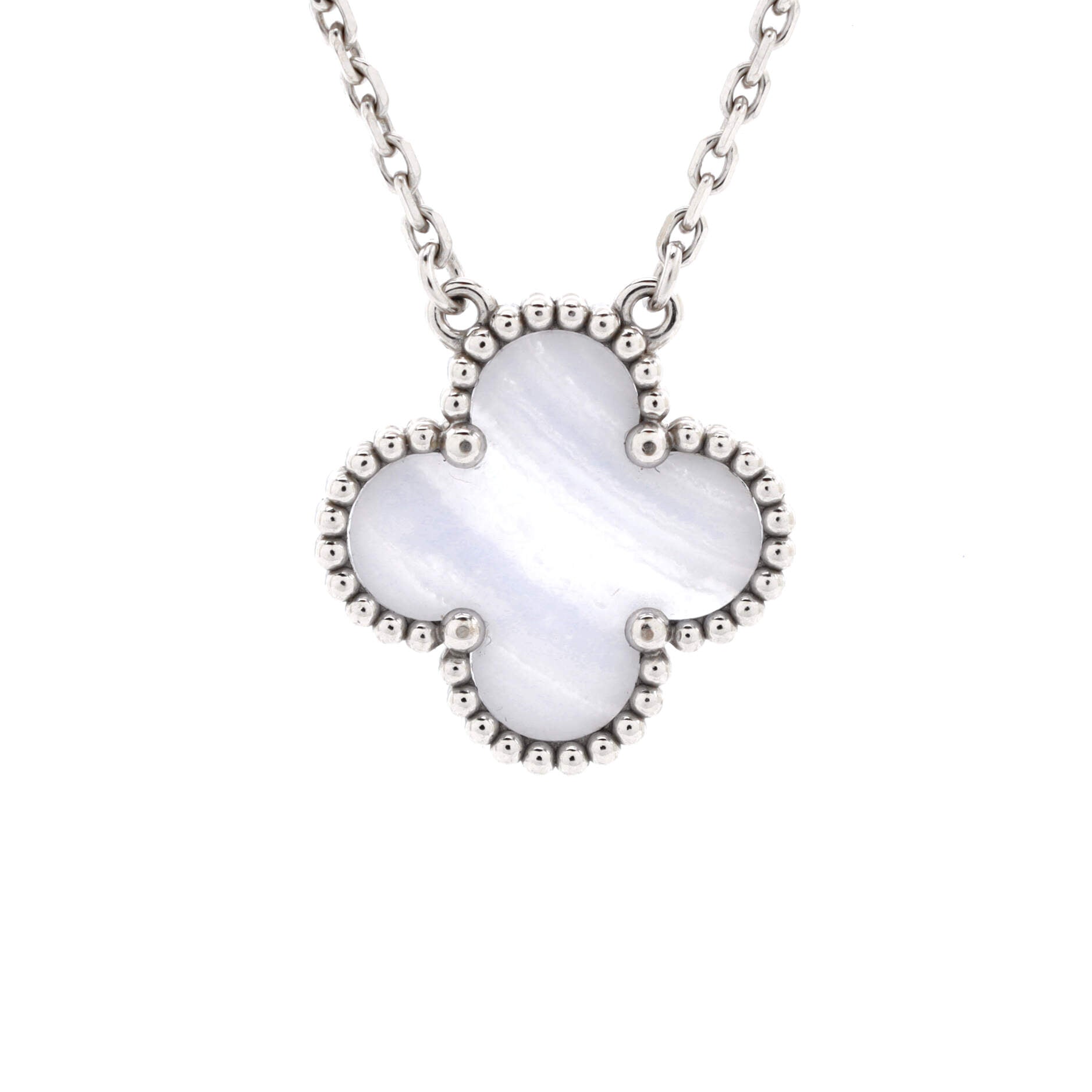 Vintage Alhambra Pendant Necklace 18K White Gold and Chalcedony