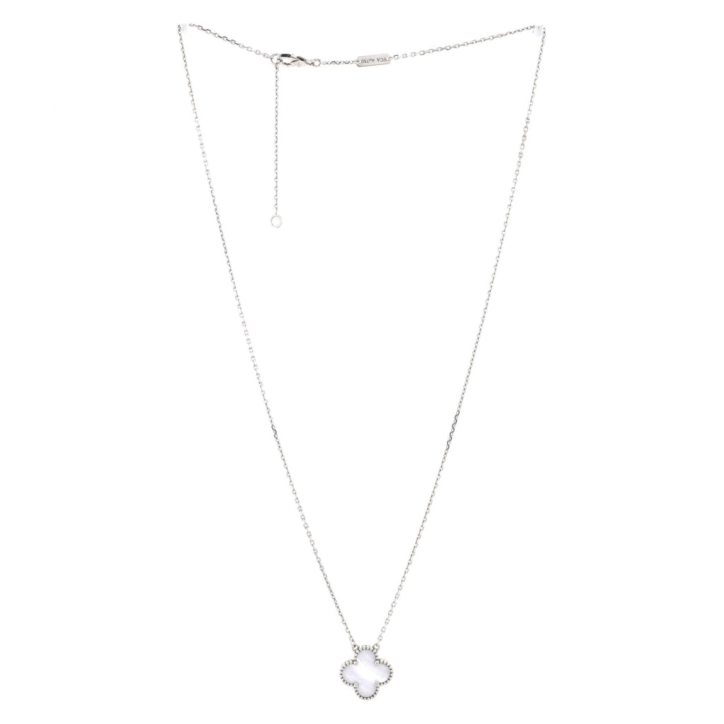Vintage Alhambra Pendant Necklace 18K White Gold and Chalcedony