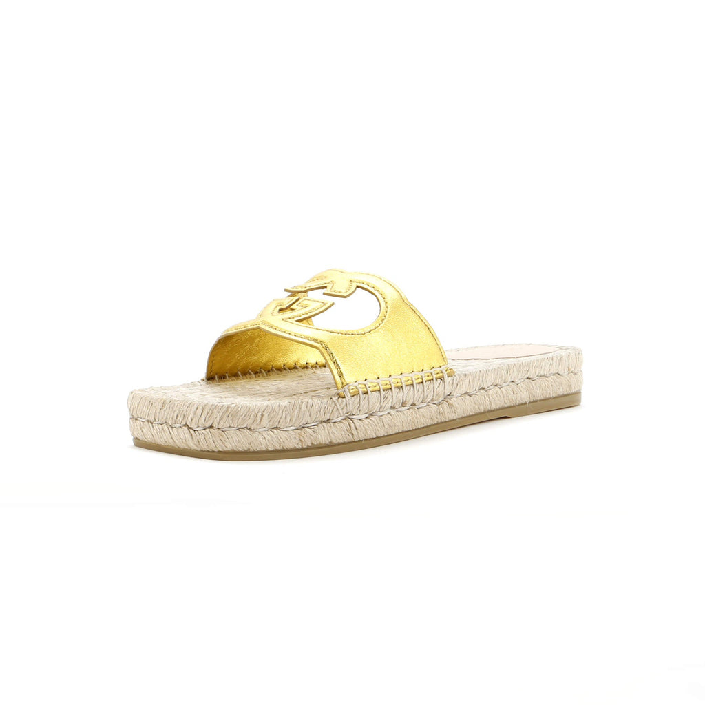 Women's Interlocking G Cut-Out Espadrille Slide Sandals Leather