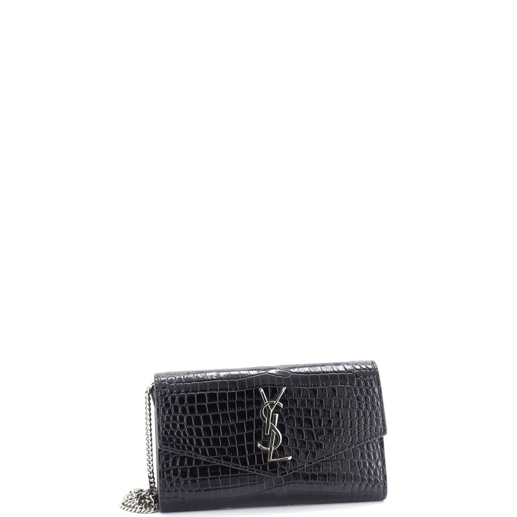 Uptown Chain Wallet Crocodile Embossed Leather