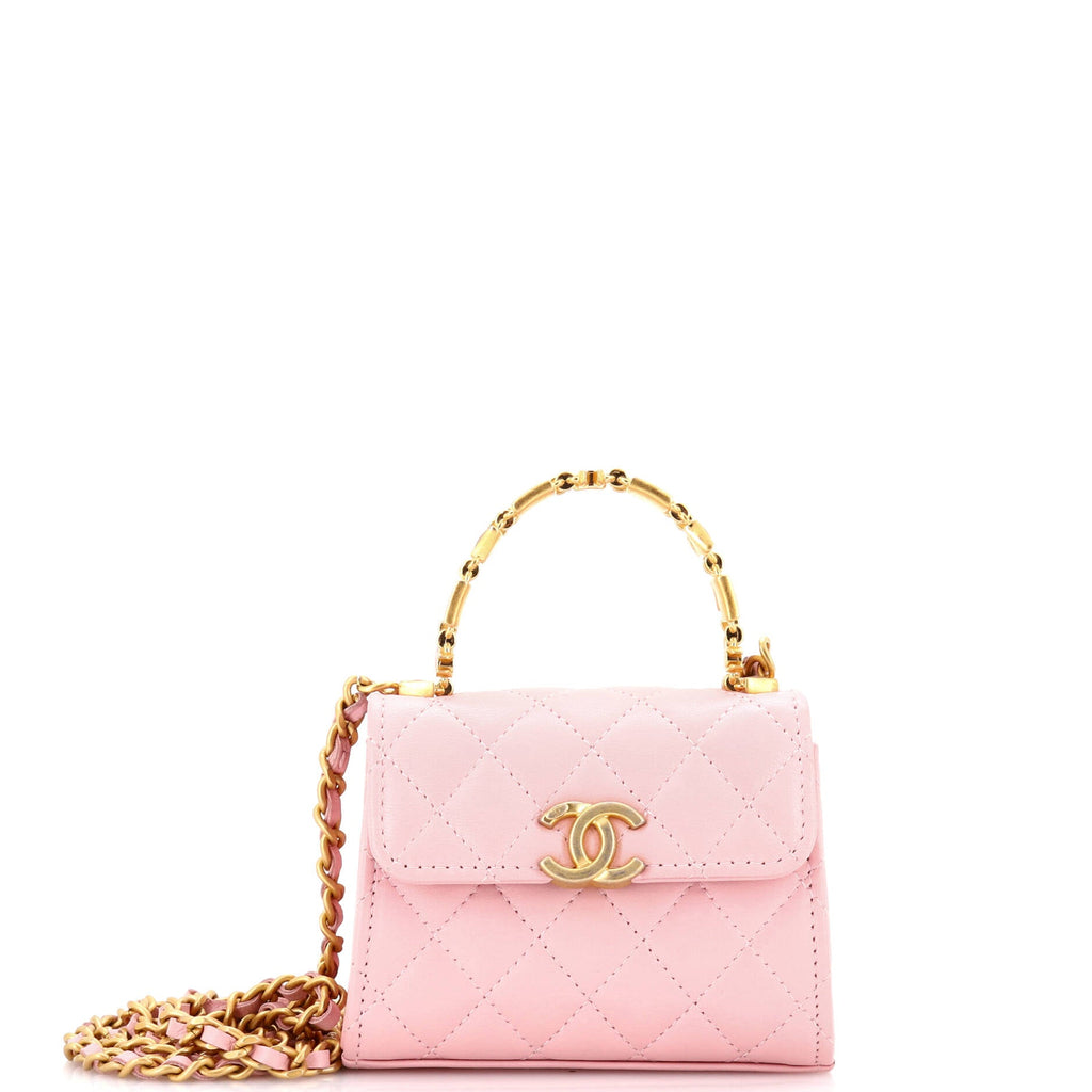 Coco Enamel Top Handle Flap Bag Quilted Lambskin Small
