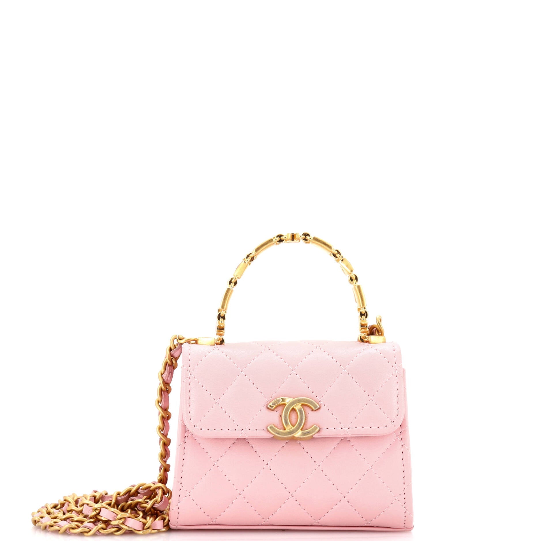 Coco Enamel Top Handle Flap Bag Quilted Lambskin Small