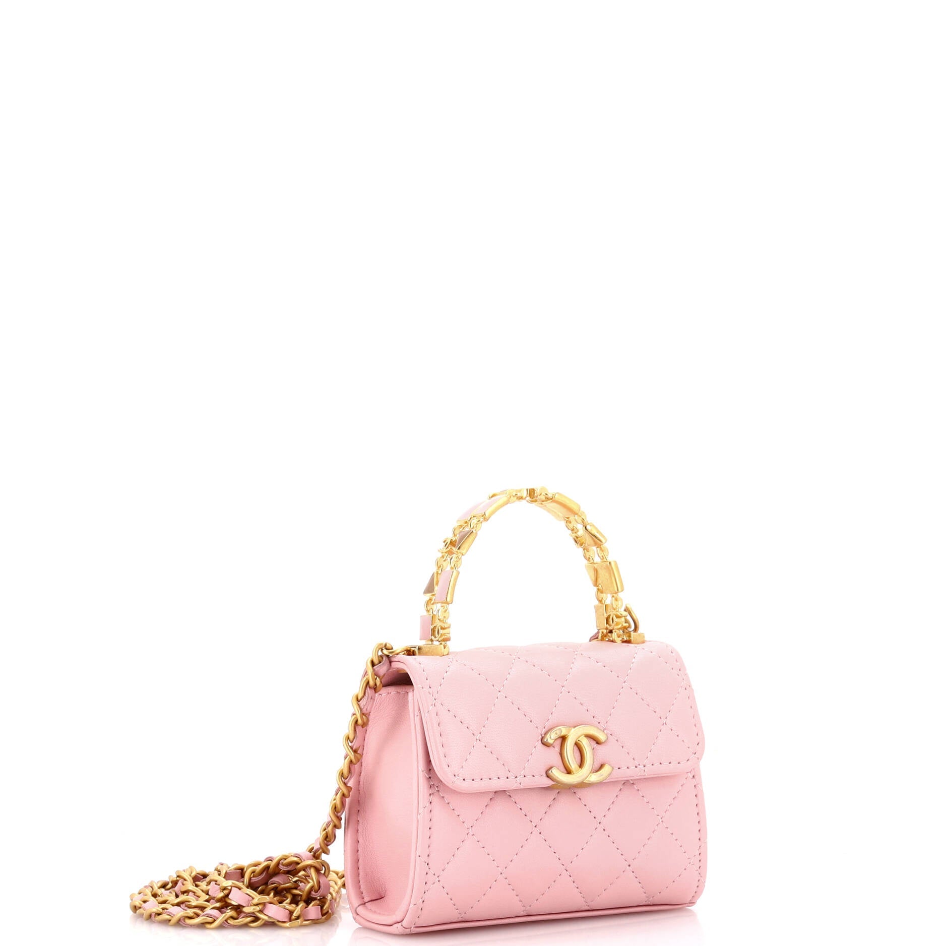 Coco Enamel Top Handle Flap Bag Quilted Lambskin Small