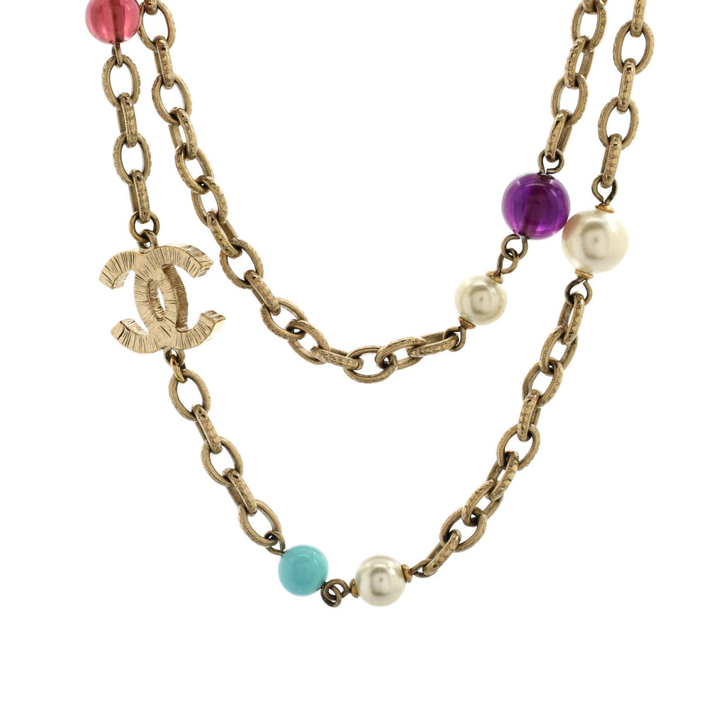 CC Station Long Necklace Metal with Faux Pearls and Beads