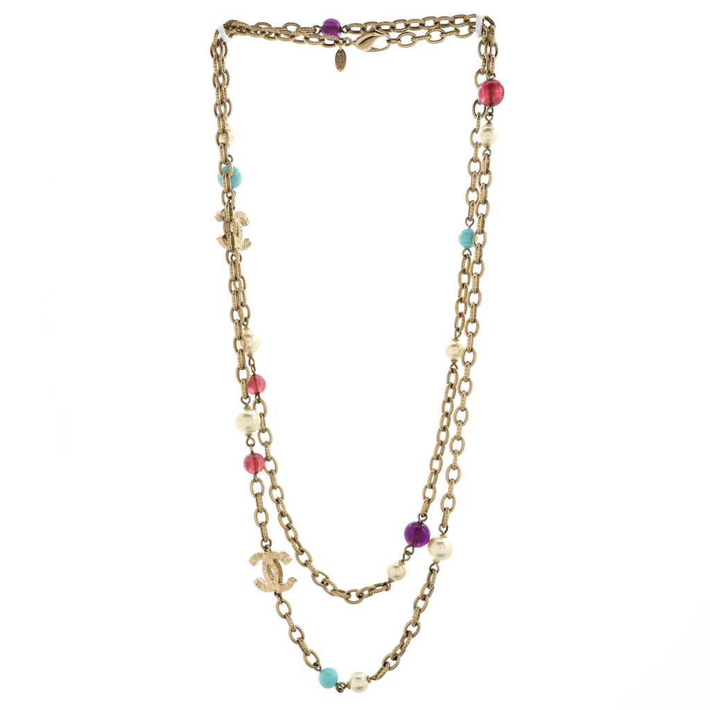 CC Station Long Necklace Metal with Faux Pearls and Beads