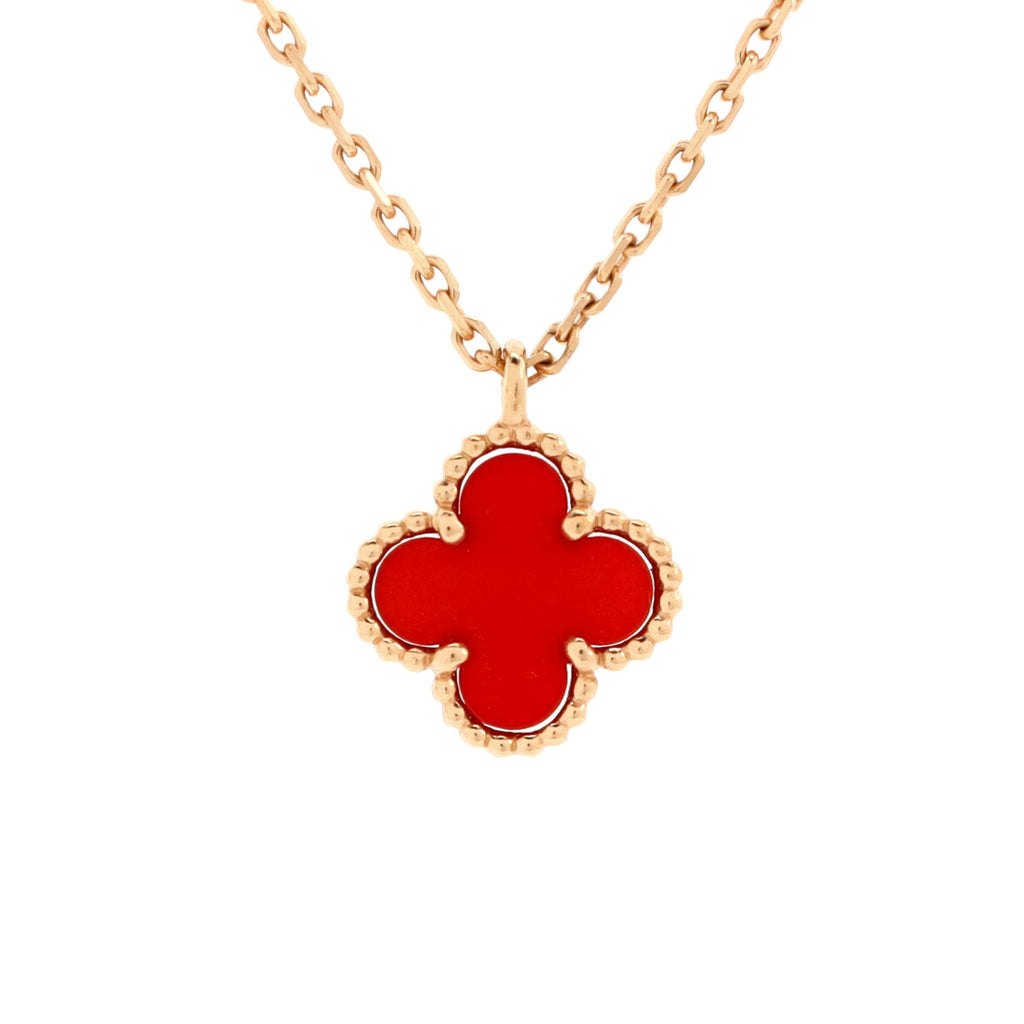 Sweet Alhambra Pendant Necklace 18K Rose Gold and Carnelian