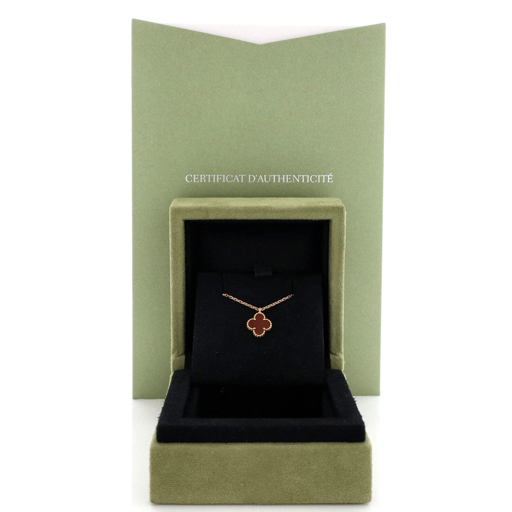 Sweet Alhambra Pendant Necklace 18K Rose Gold and Carnelian
