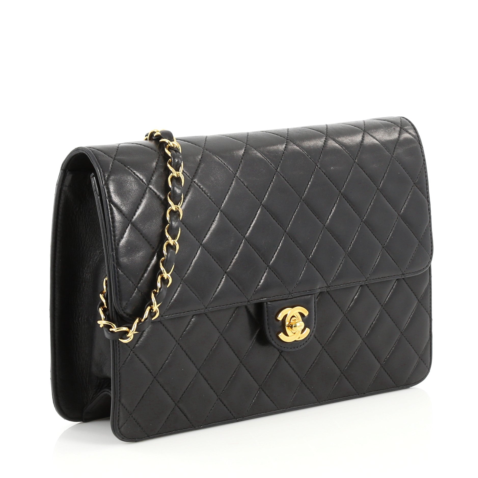 Vintage Clutch with Chain Quilted Leather Medium