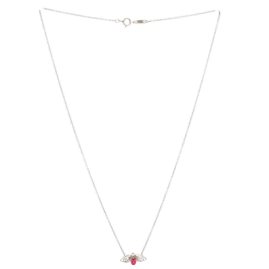 Paper Flowers Firefly Pendant Necklace Platinum with Diamonds and Pink Tourmaline Small