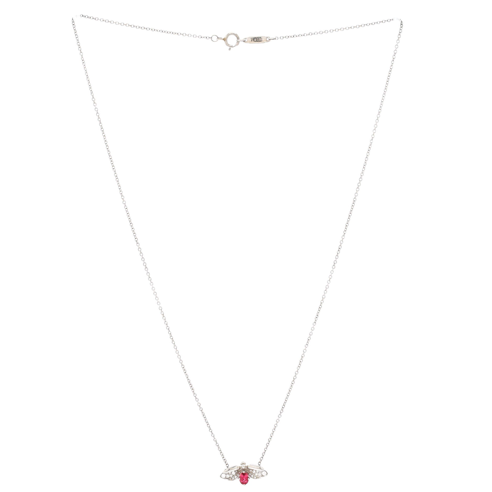 Paper Flowers Firefly Pendant Necklace Platinum with Diamonds and Pink Tourmaline Small