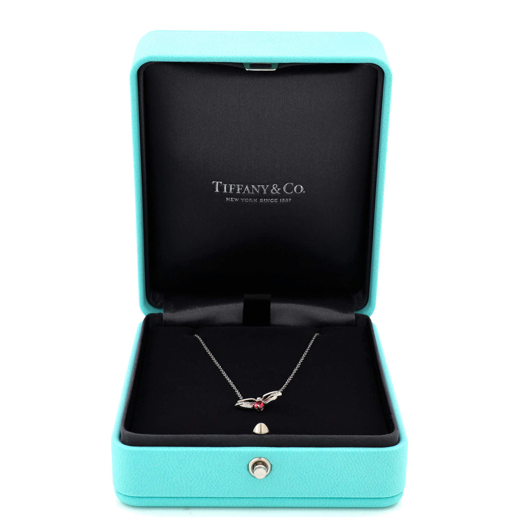 Paper Flowers Firefly Pendant Necklace Platinum with Diamonds and Pink Tourmaline Small