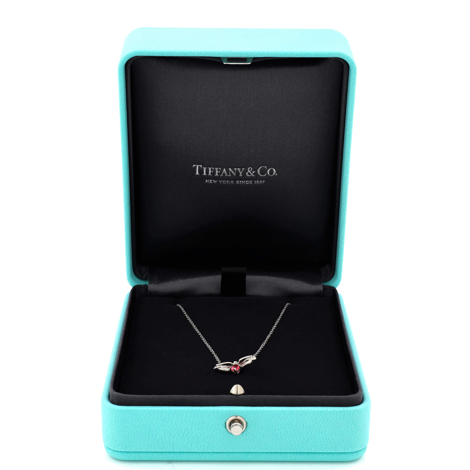 Paper Flowers Firefly Pendant Necklace Platinum with Diamonds and Pink Tourmaline Small