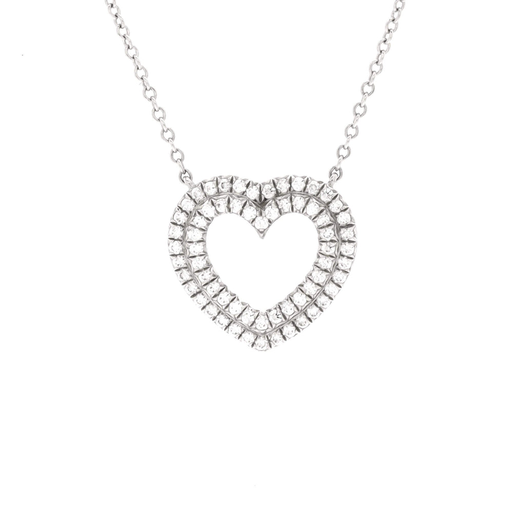 Metro Double Row Heart Pendant Necklace Platinum and Diamonds