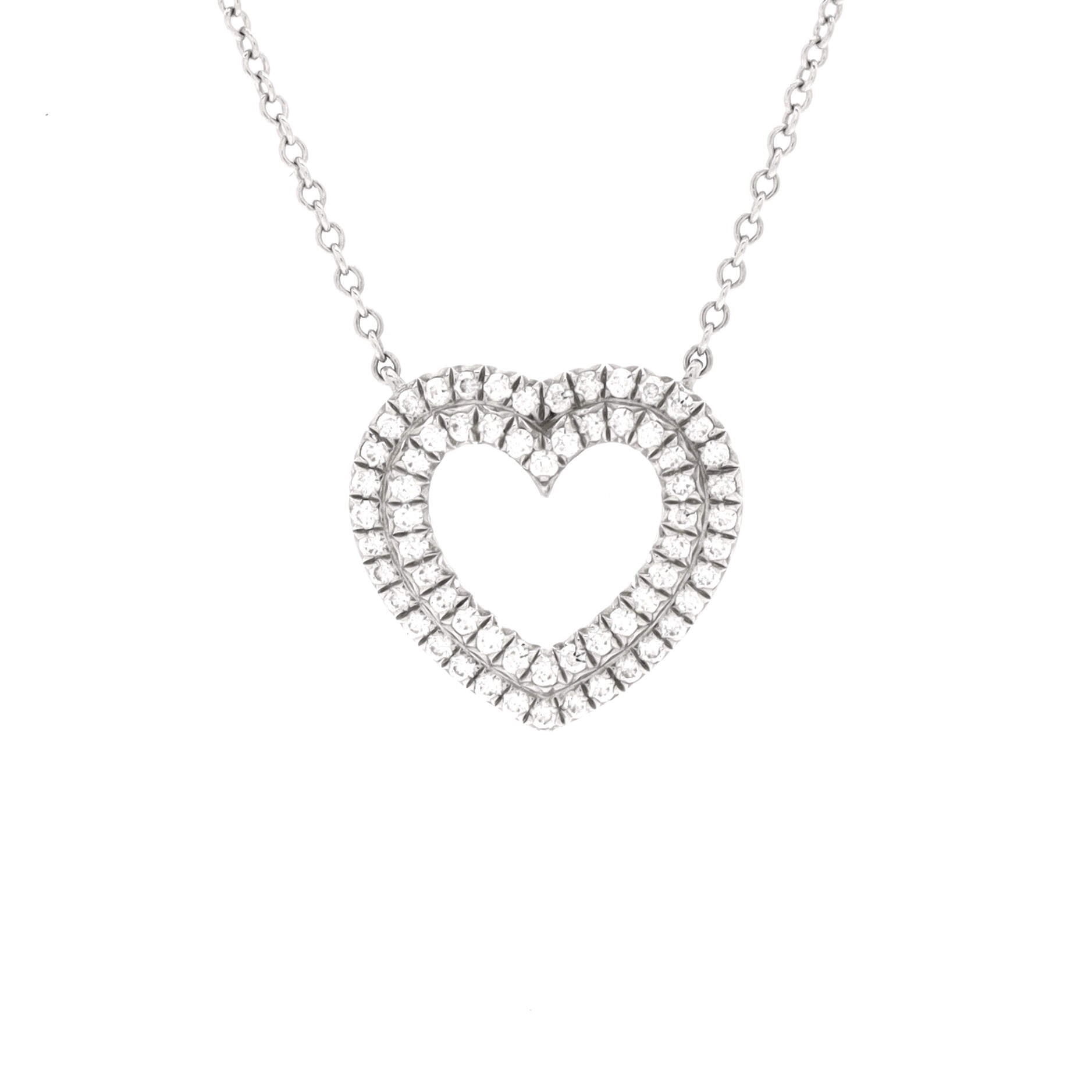 Metro Double Row Heart Pendant Necklace Platinum and Diamonds