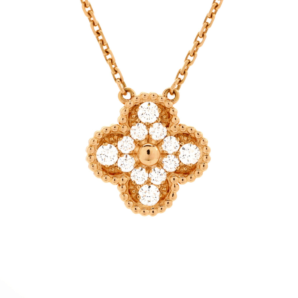 Vintage Alhambra Pendant Necklace 18K Rose Gold and Diamonds