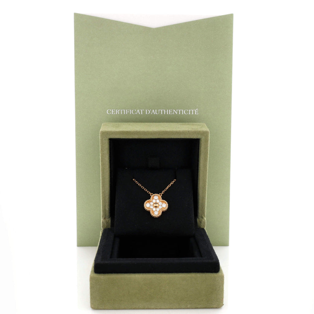 Vintage Alhambra Pendant Necklace 18K Rose Gold and Diamonds