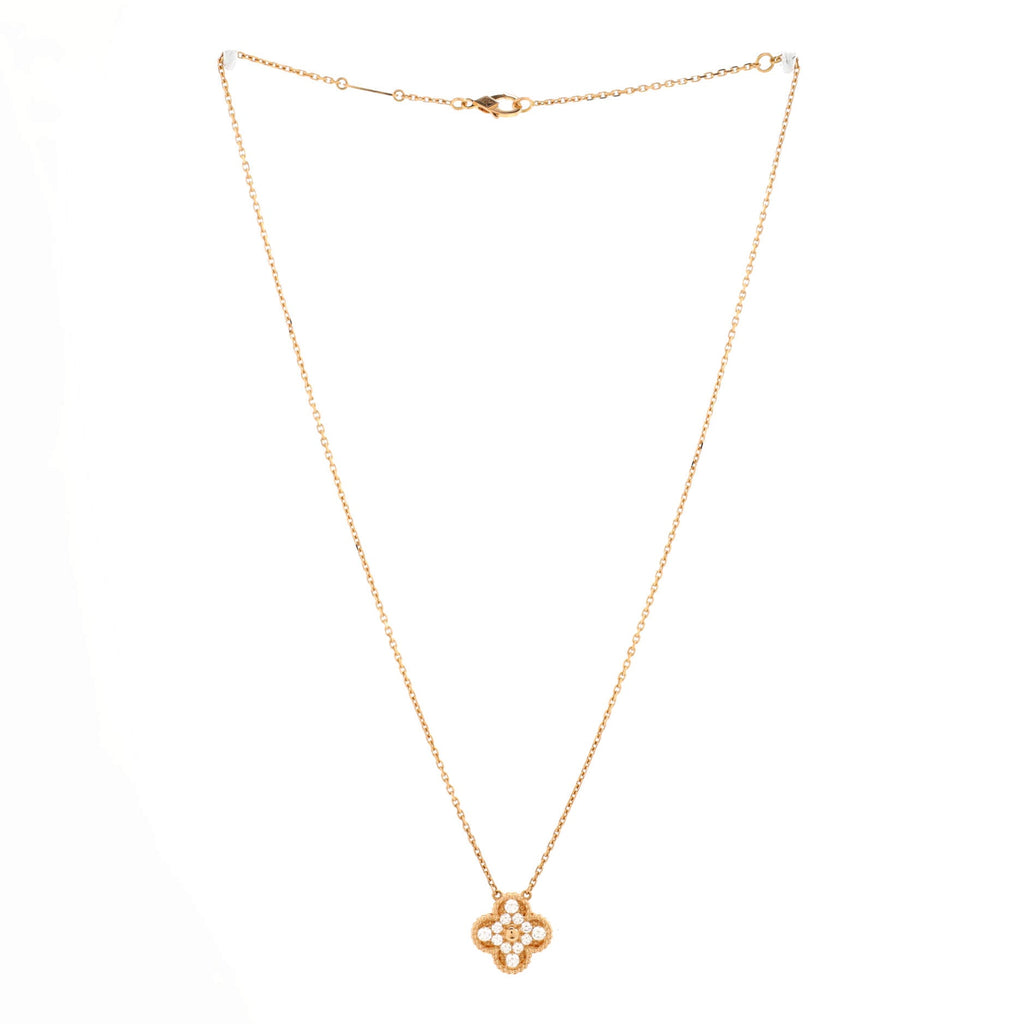 Vintage Alhambra Pendant Necklace 18K Rose Gold and Diamonds