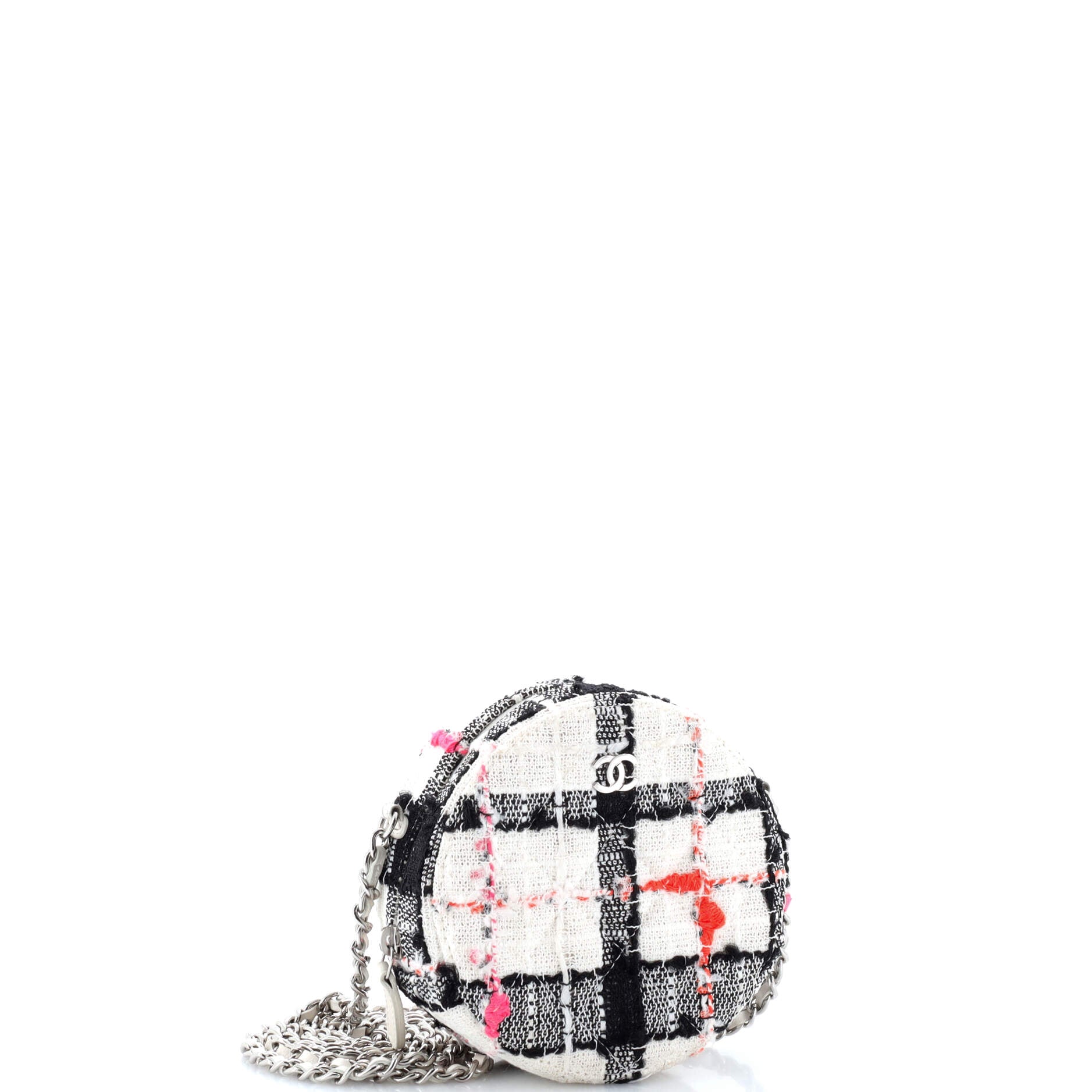Round Clutch with Chain Quilted Tweed Mini