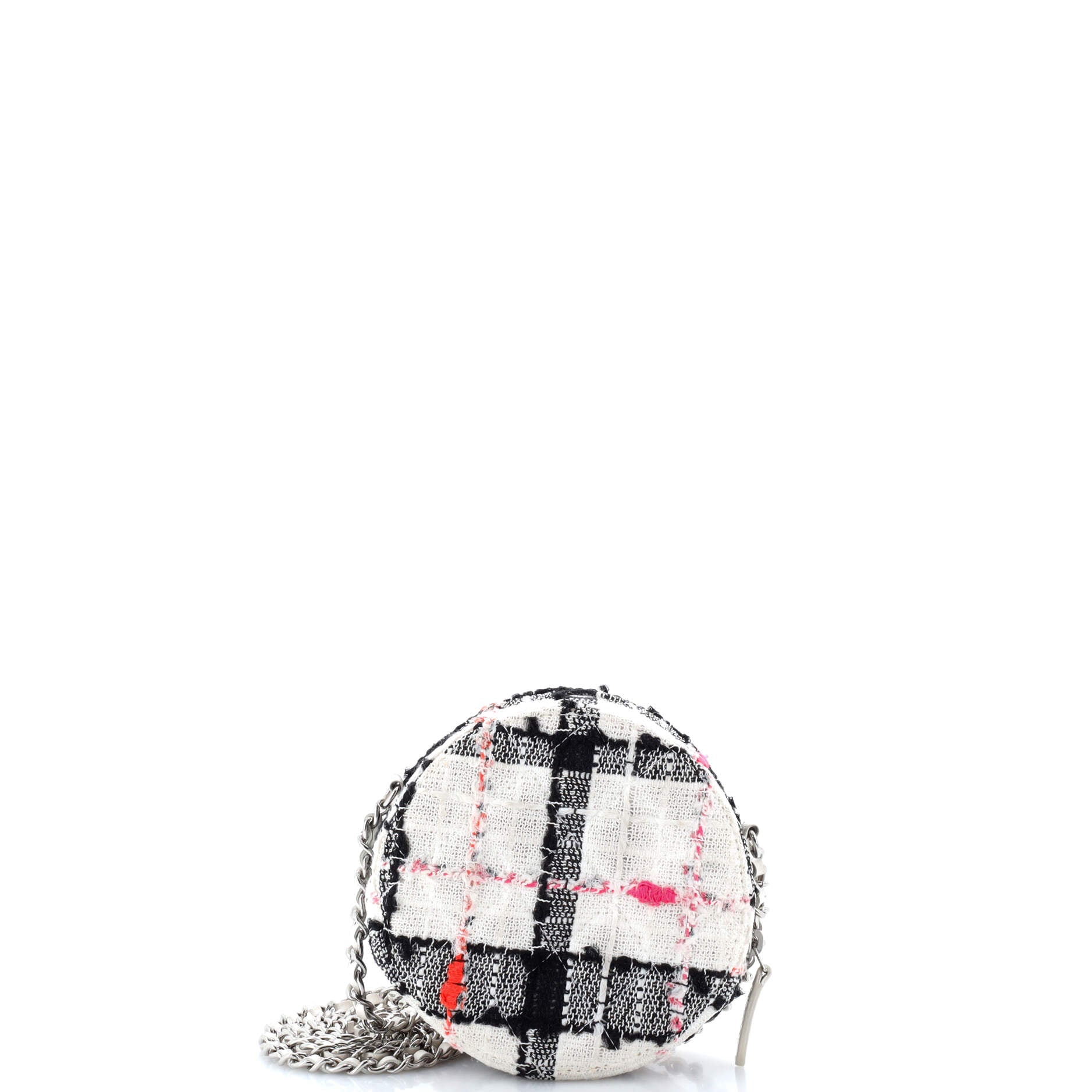 Round Clutch with Chain Quilted Tweed Mini