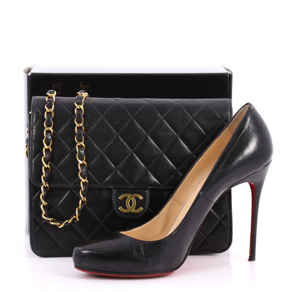 Vintage Clutch with Chain Quilted Leather Small