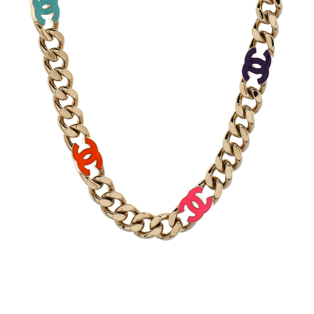 CC Allover Long Chain Necklace Metal with Enamel
