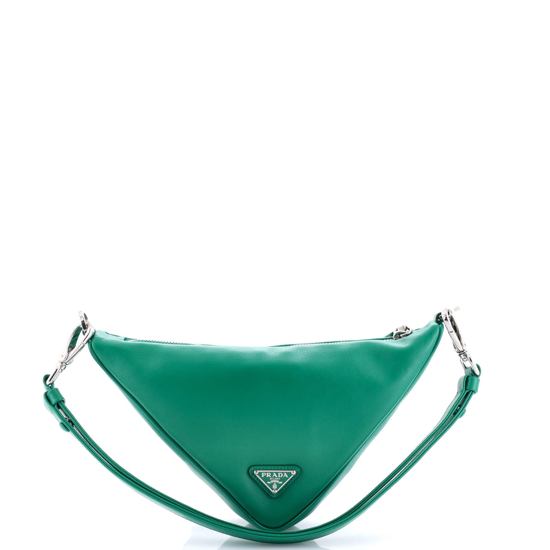 Triangle Logo Zip Chain Crossbody Bag Embossed Leather Small