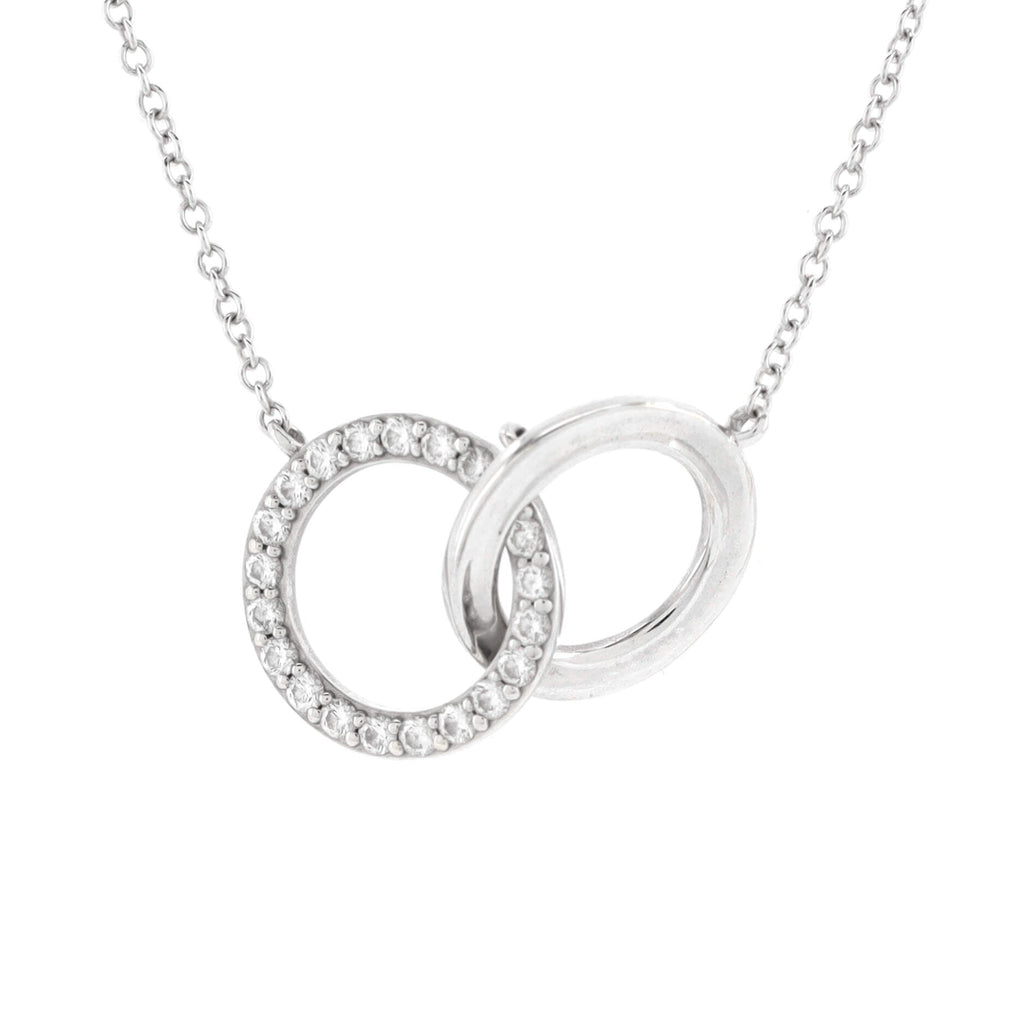 Interlocking Circles Pendant Necklace 18K White Gold and Diamonds