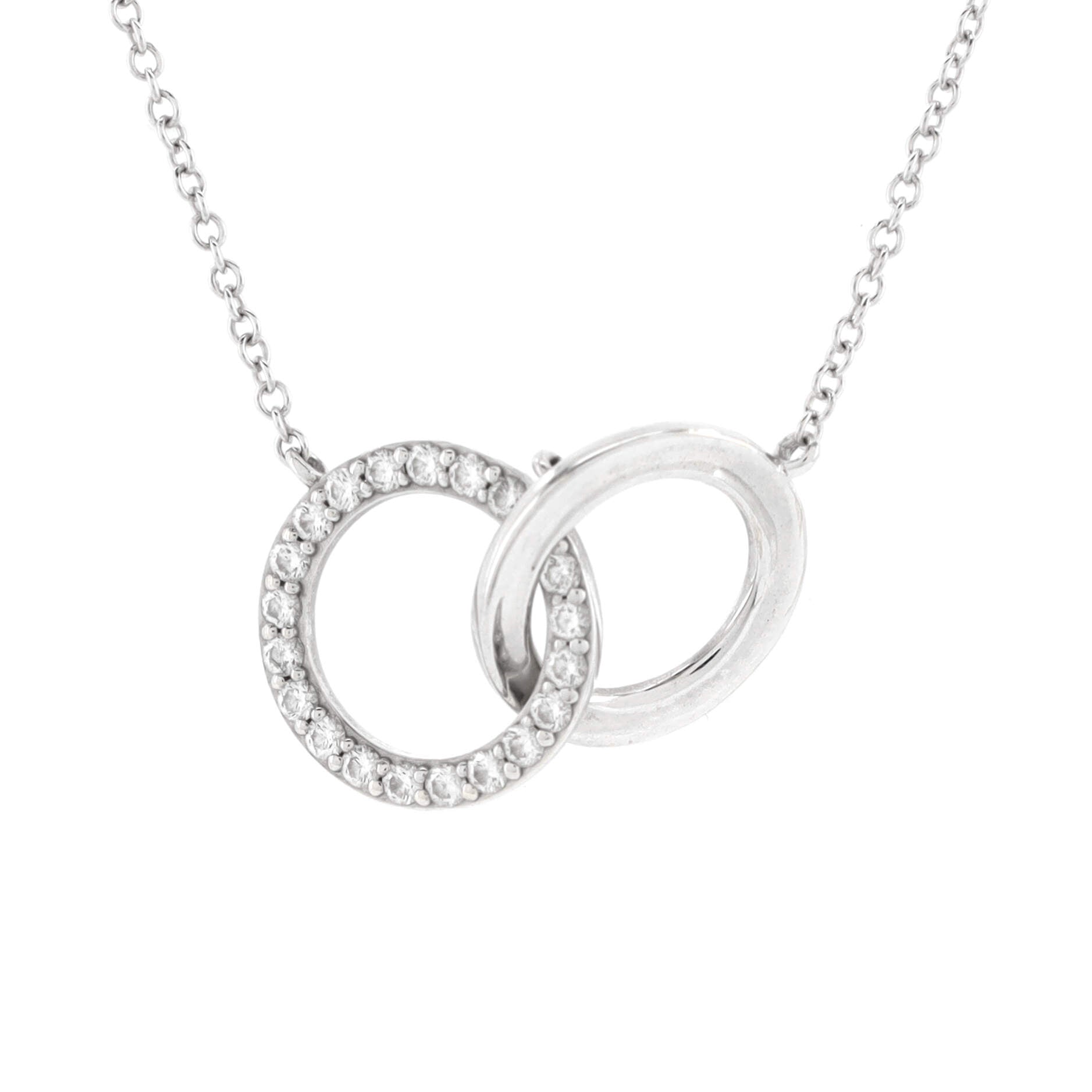 Interlocking Circles Pendant Necklace 18K White Gold and Diamonds