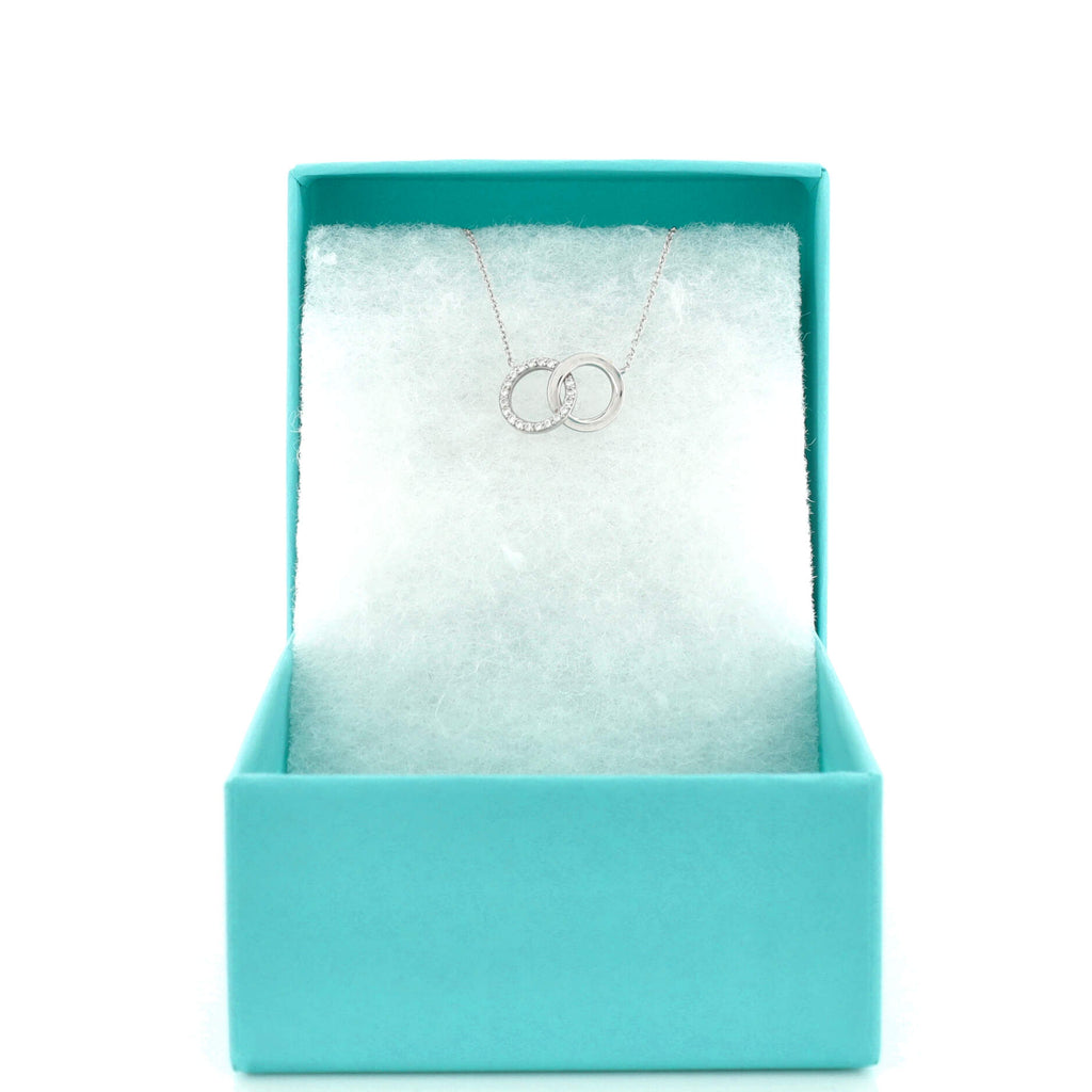Interlocking Circles Pendant Necklace 18K White Gold and Diamonds