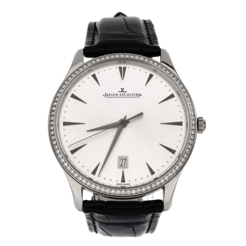 Master Ultra Thin Date Automatic Watch White Gold and Alligator with Diamond Bezel 40