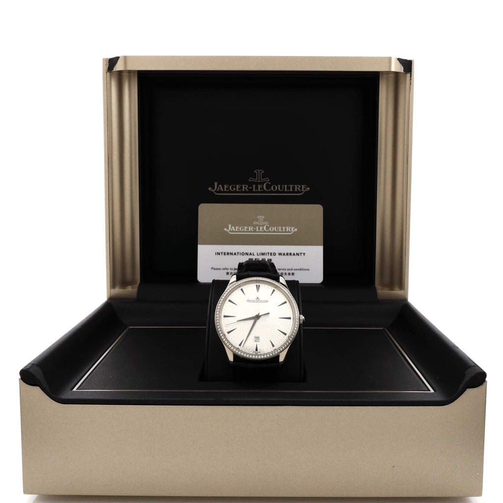 Master Ultra Thin Date Automatic Watch White Gold and Alligator with Diamond Bezel 40