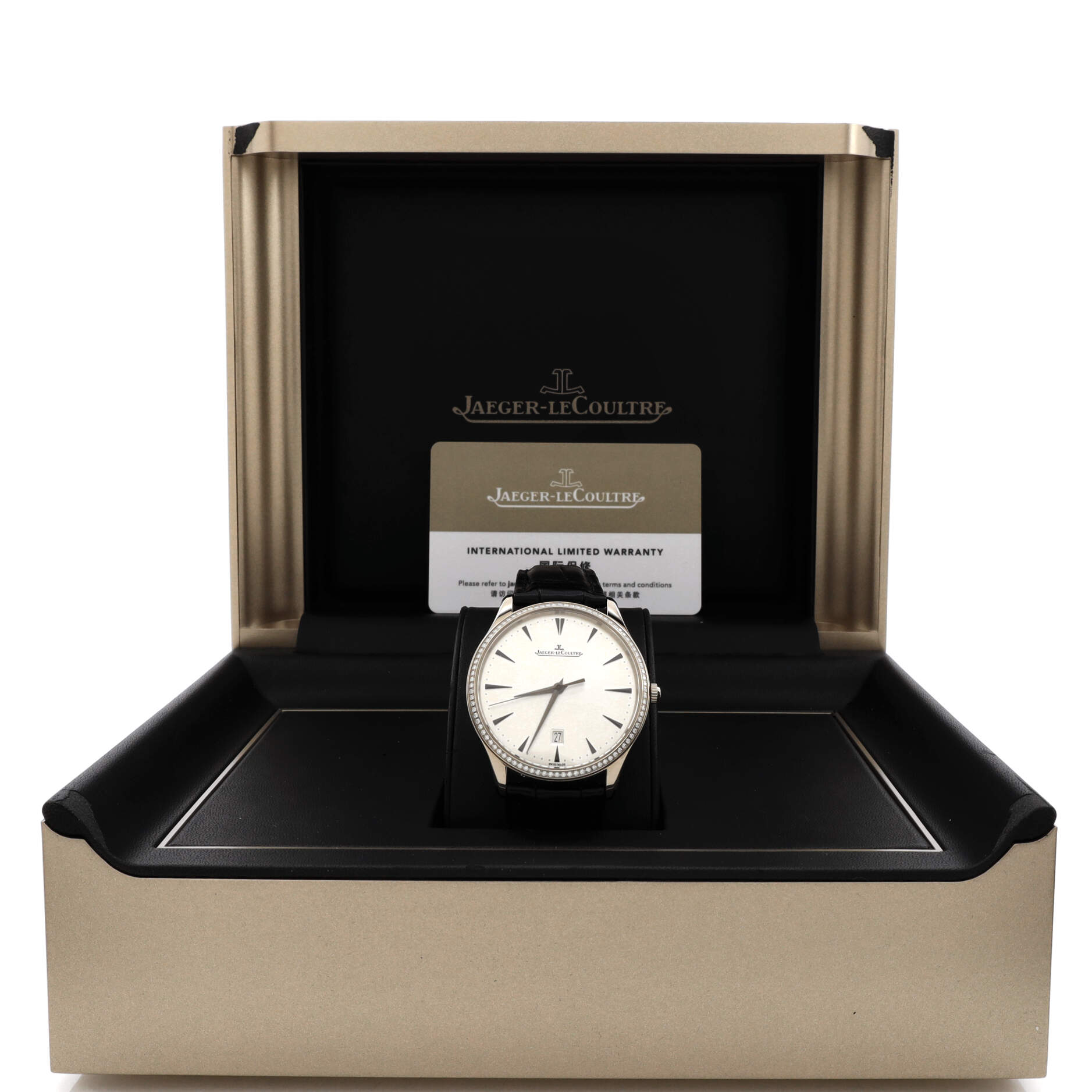 Master Ultra Thin Date Automatic Watch White Gold and Alligator with Diamond Bezel 40