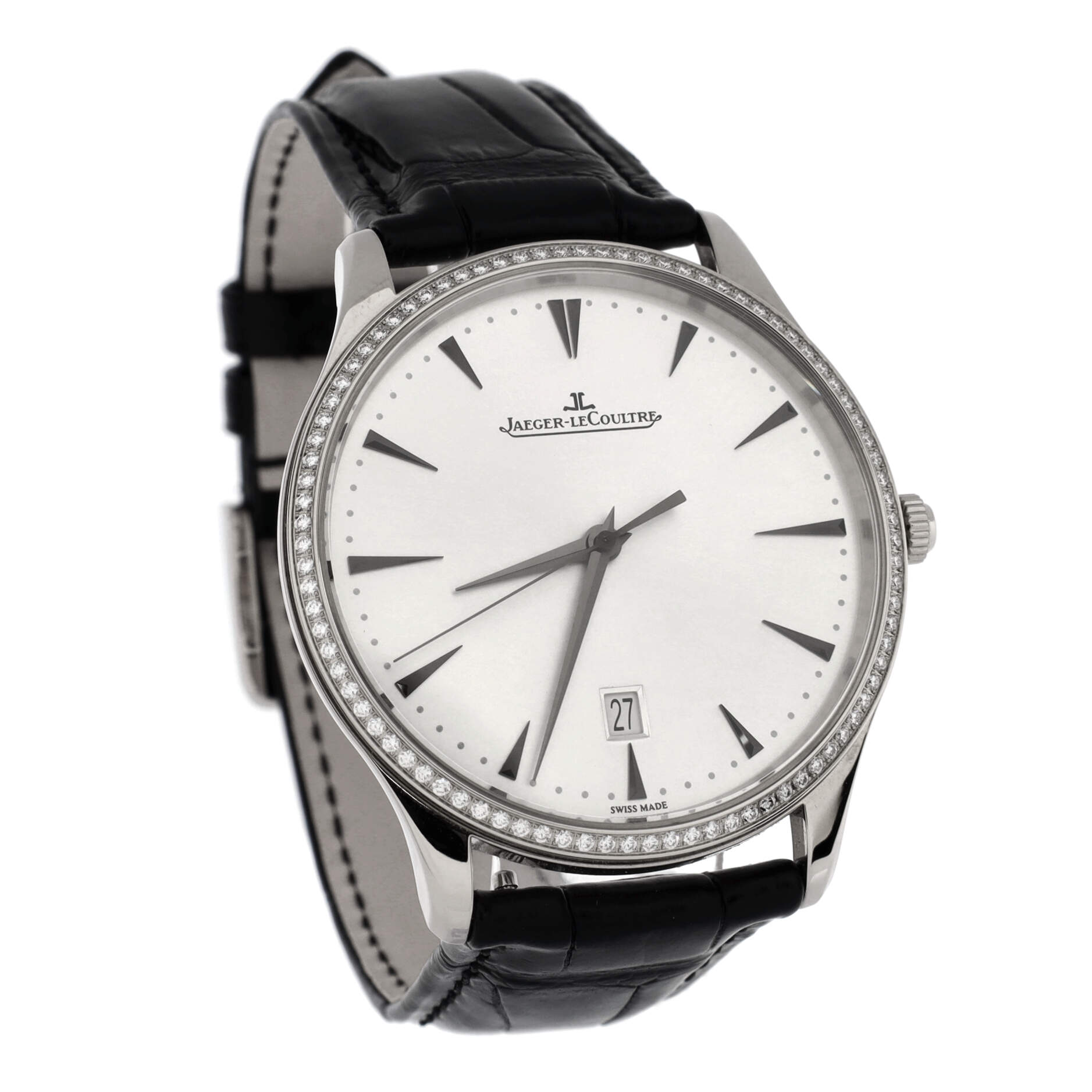 Master Ultra Thin Date Automatic Watch White Gold and Alligator with Diamond Bezel 40
