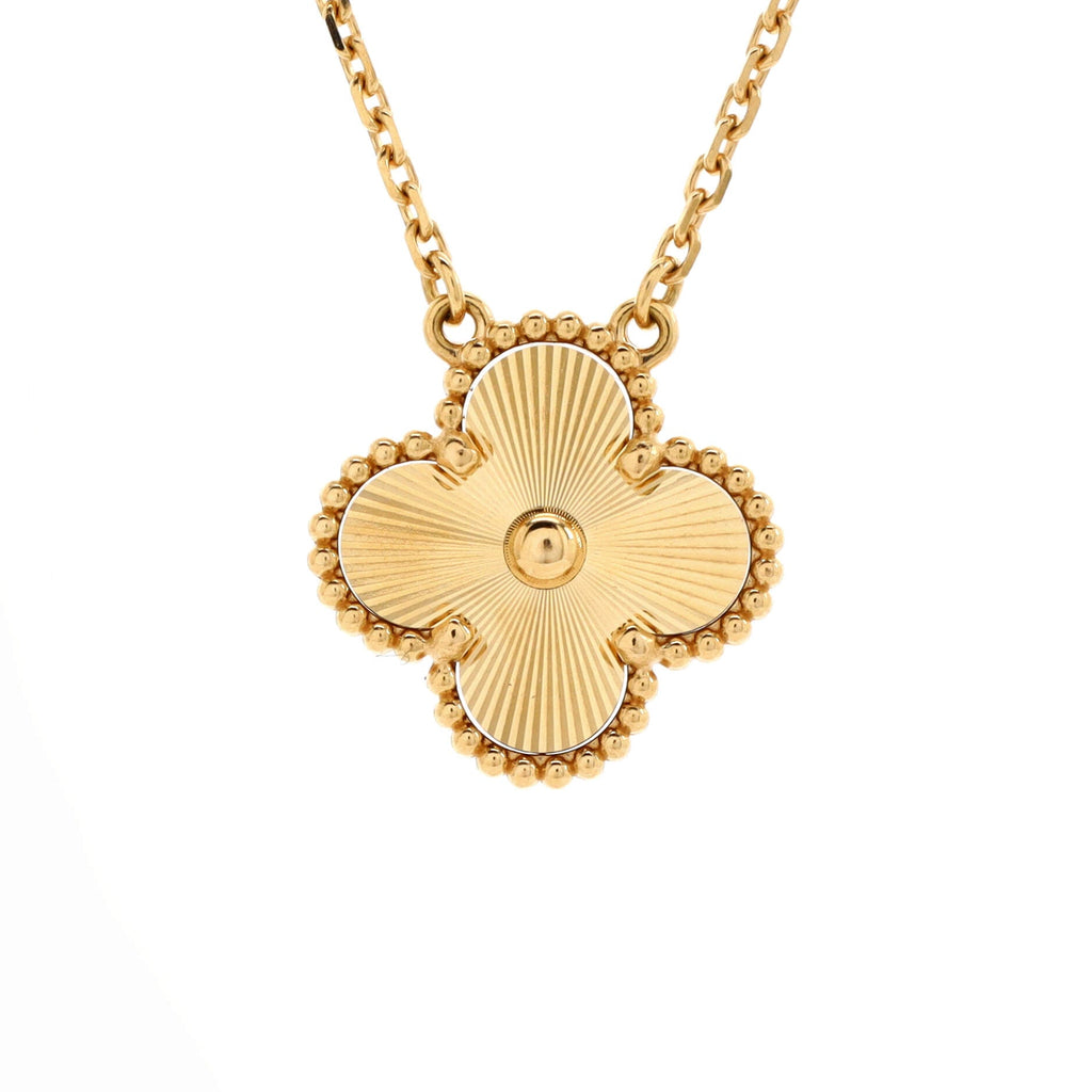 Vintage Alhambra Pendant Necklace Guilloche 18K Yellow Gold