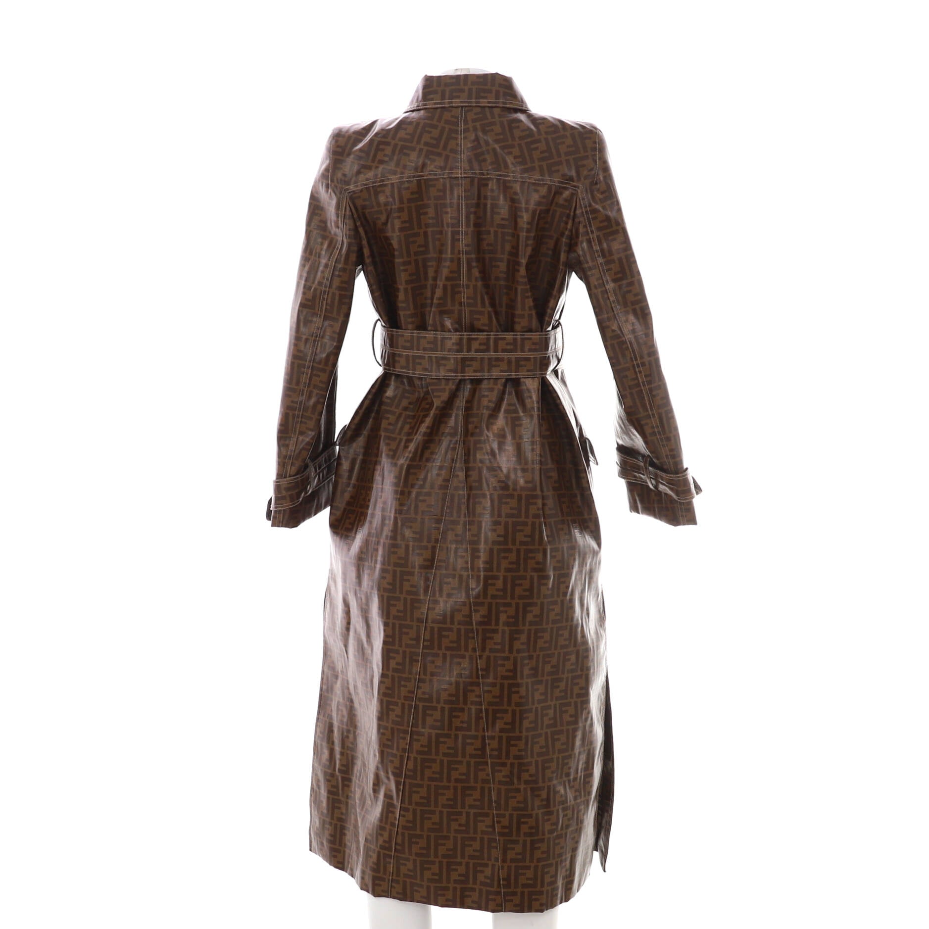 Women's Double Breasted Belted Trench Coat Zucca Coated Canvas