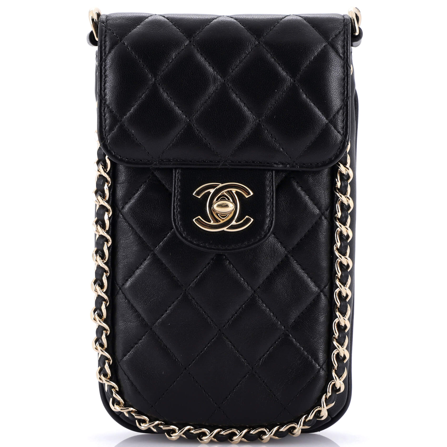 Chain Around Phone Holder Crossbody Bag Quilted Lambskin