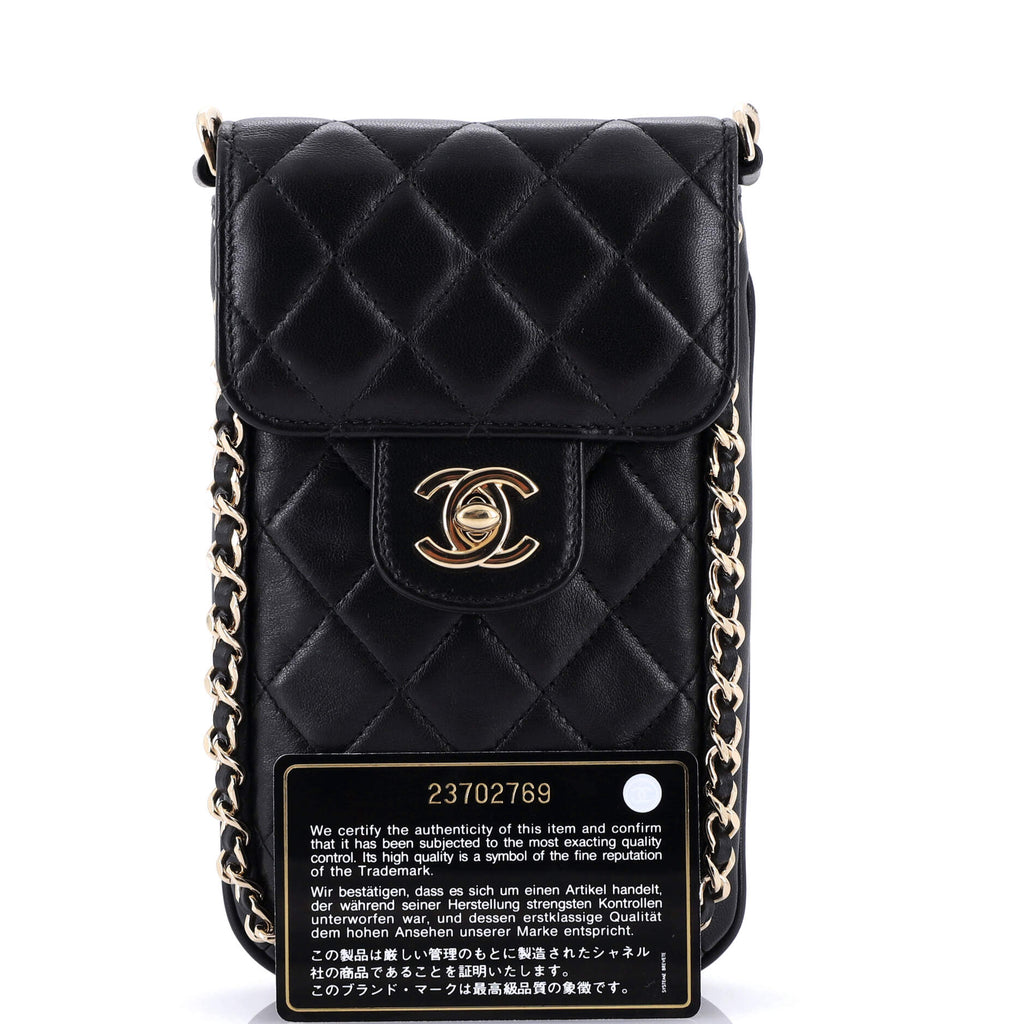 Chain Around Phone Holder Crossbody Bag Quilted Lambskin