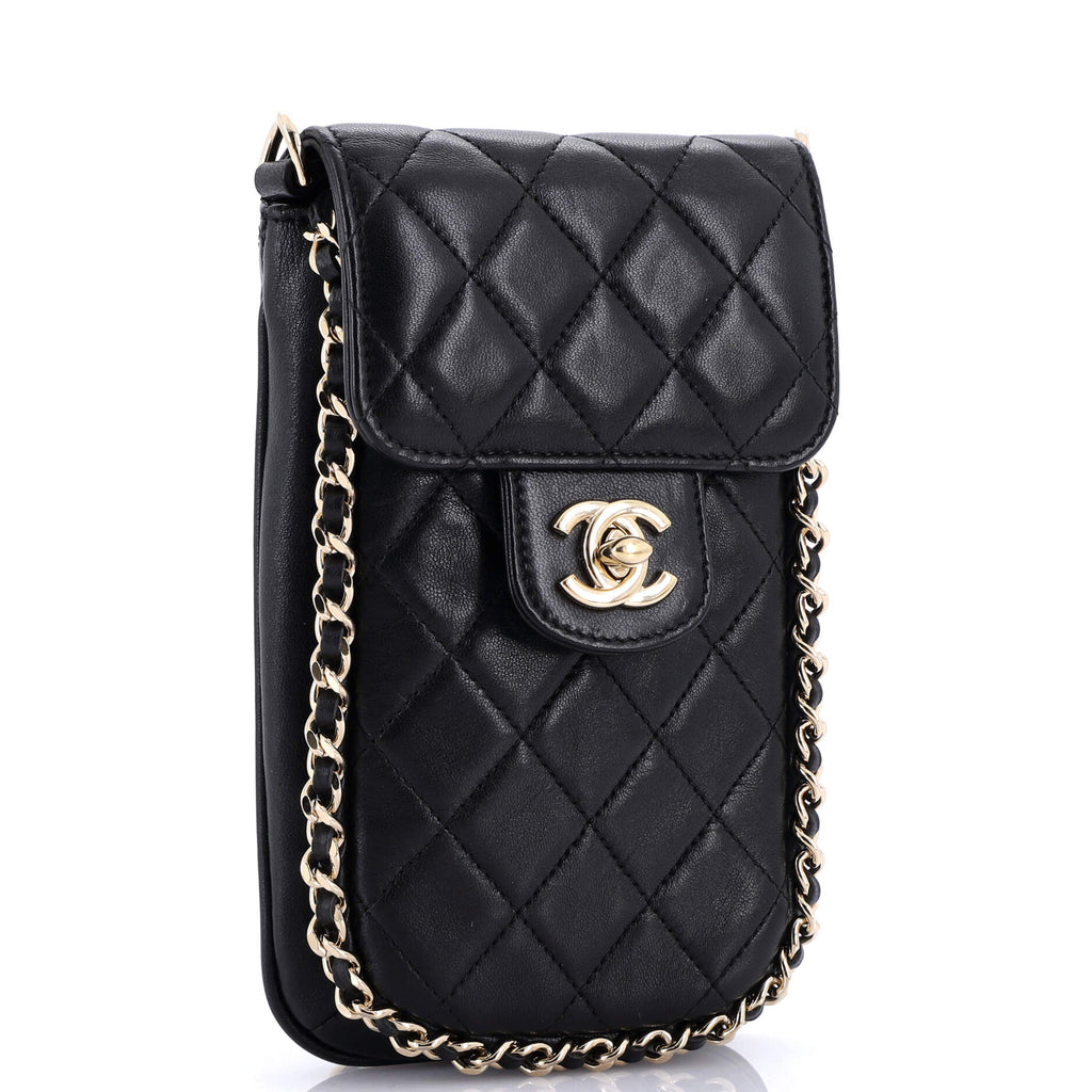 Chain Around Phone Holder Crossbody Bag Quilted Lambskin