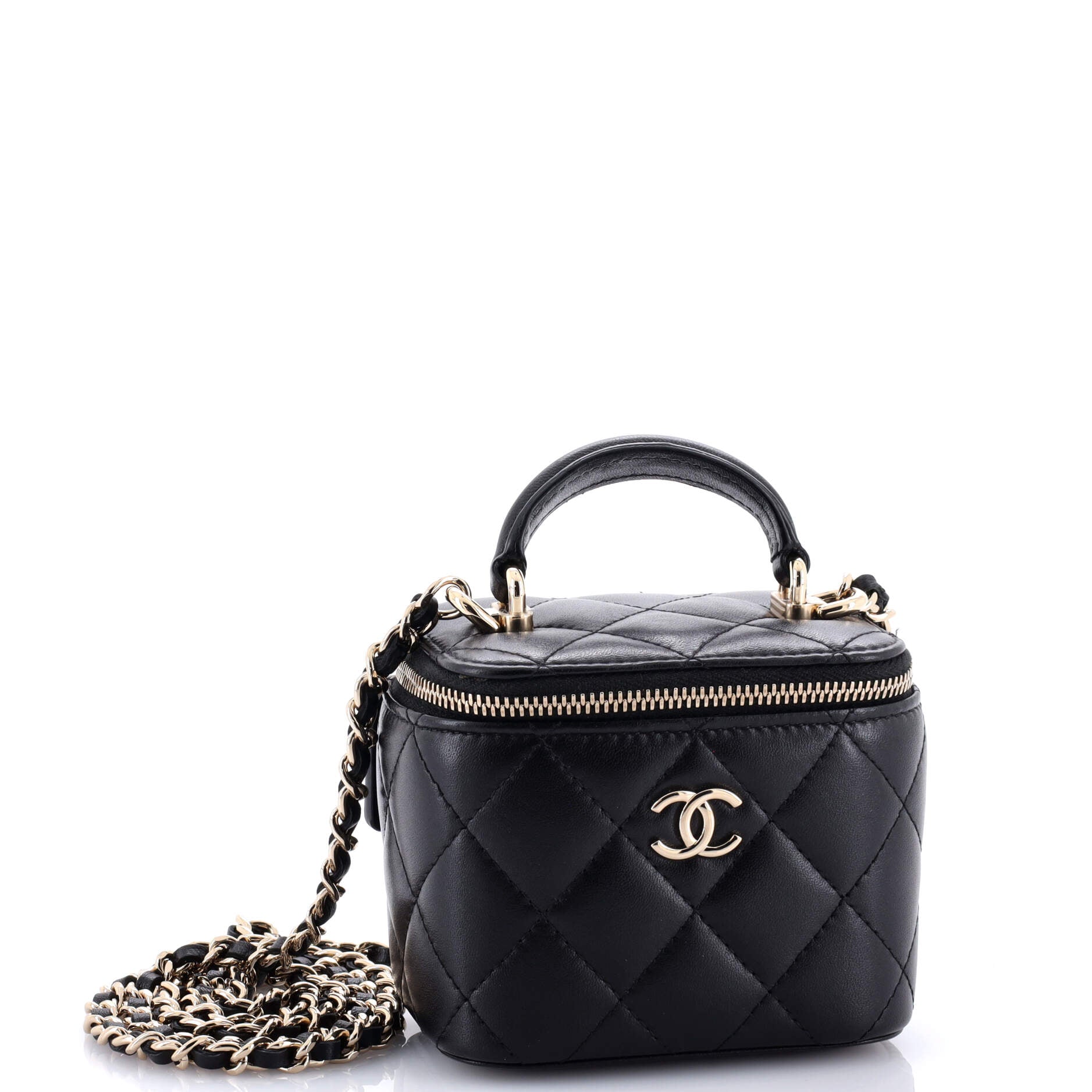 Classic Top Handle Vanity Case with Chain Quilted Lambskin Mini