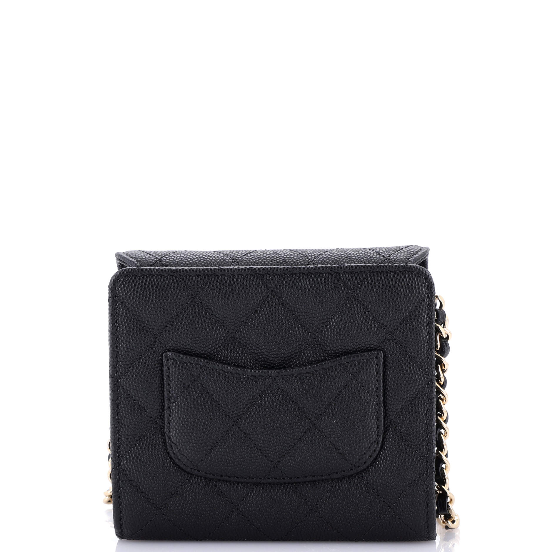 Flap Zip Around Card Case On Chain Quilted Caviar Mini
