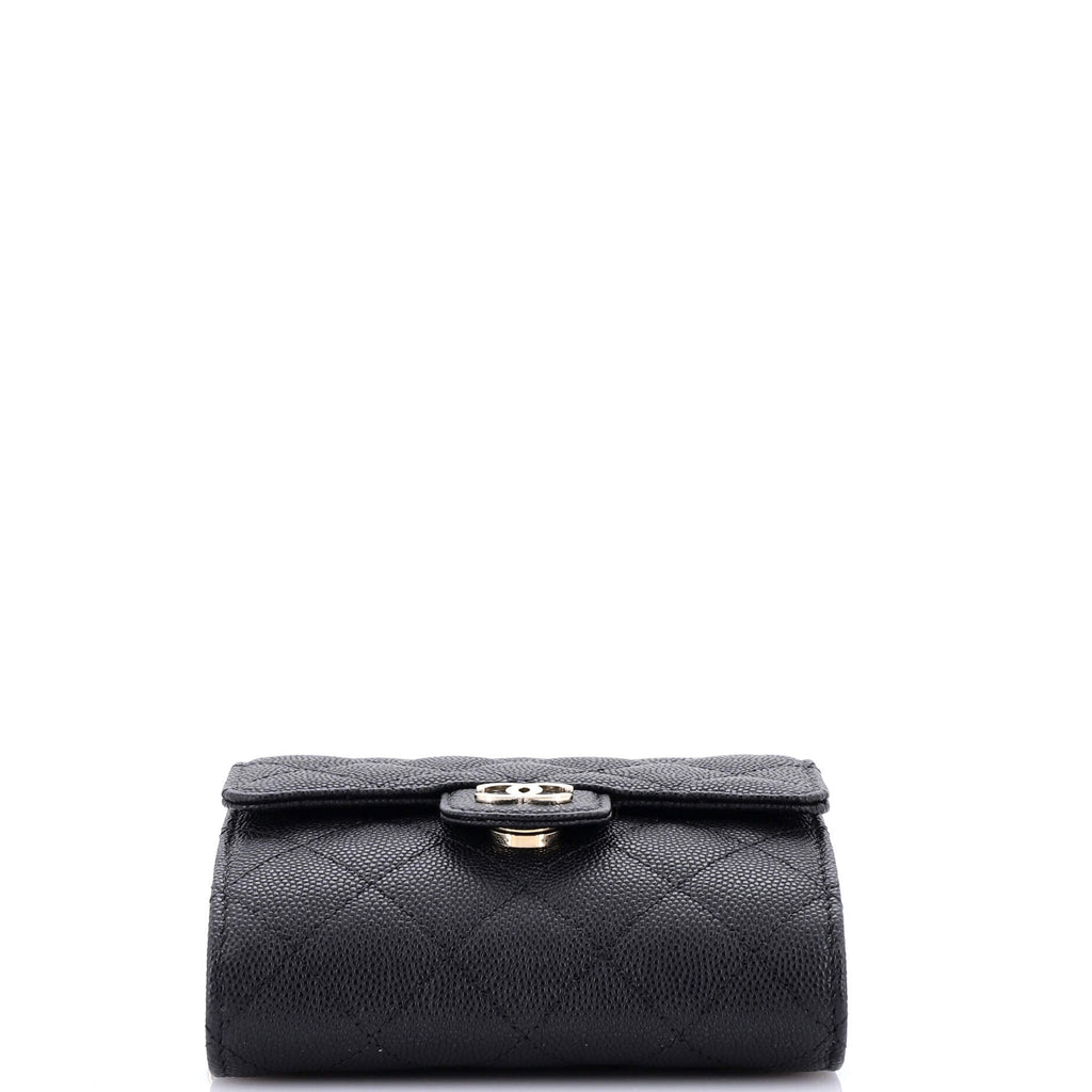 Flap Zip Around Card Case On Chain Quilted Caviar Mini